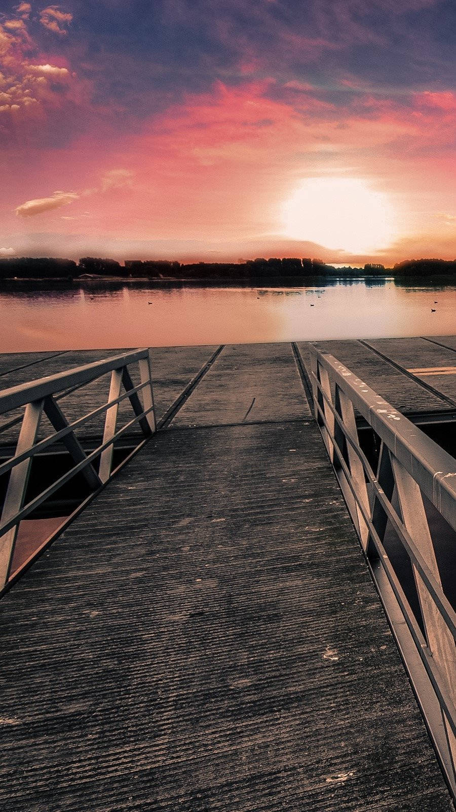 sunset, lake dock, wooden pier, HD Phone Wallpaper