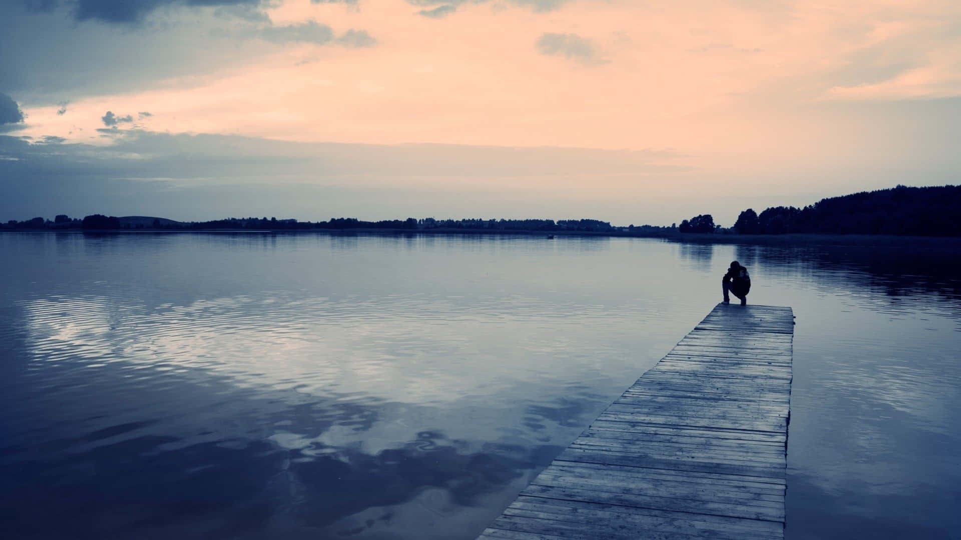 lonely pier, wooden dock, calm lake, Full HD Desktop Wallpaper