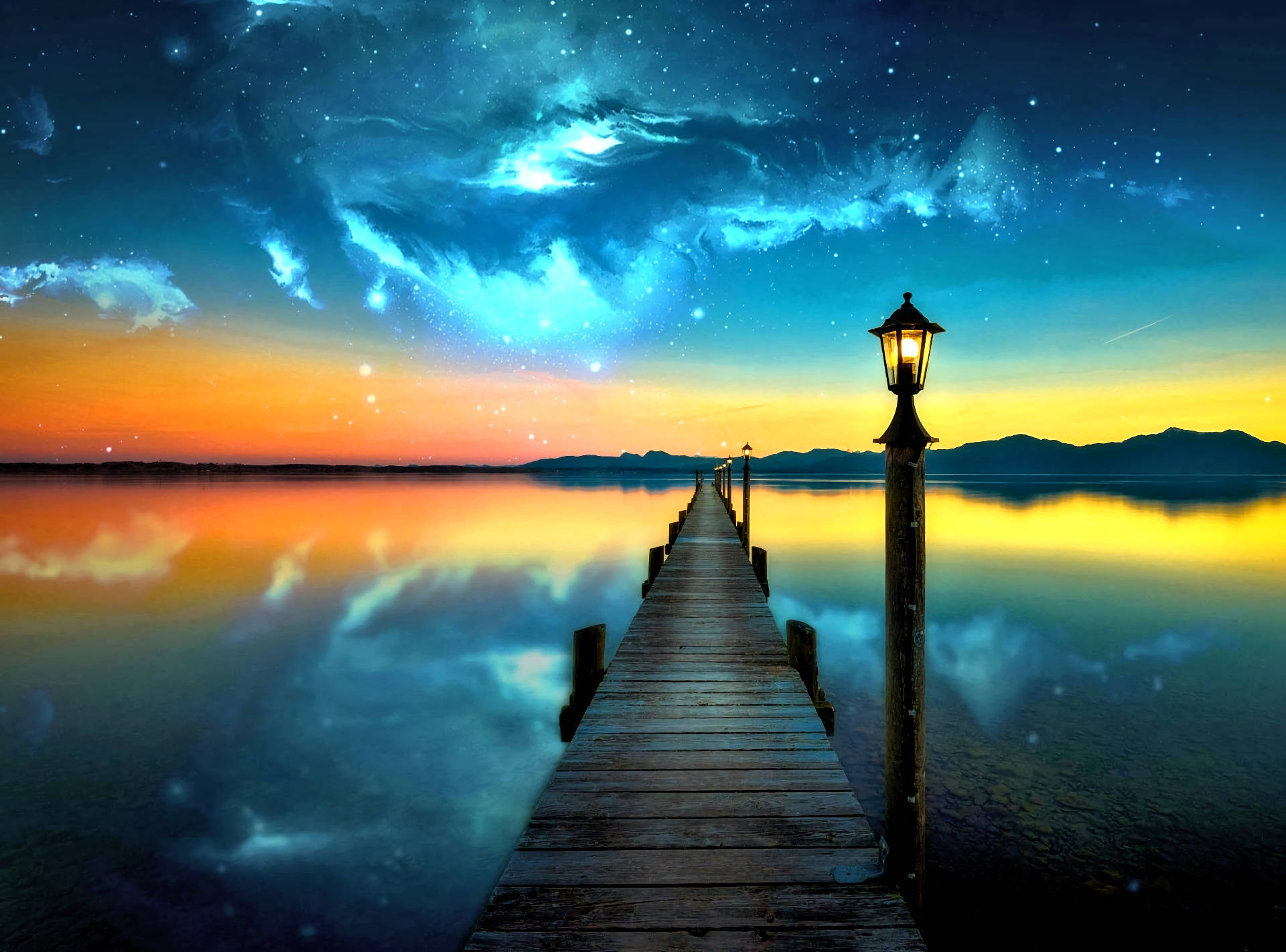 twilight, lake dock, wooden pier, Full HD Desktop Wallpaper