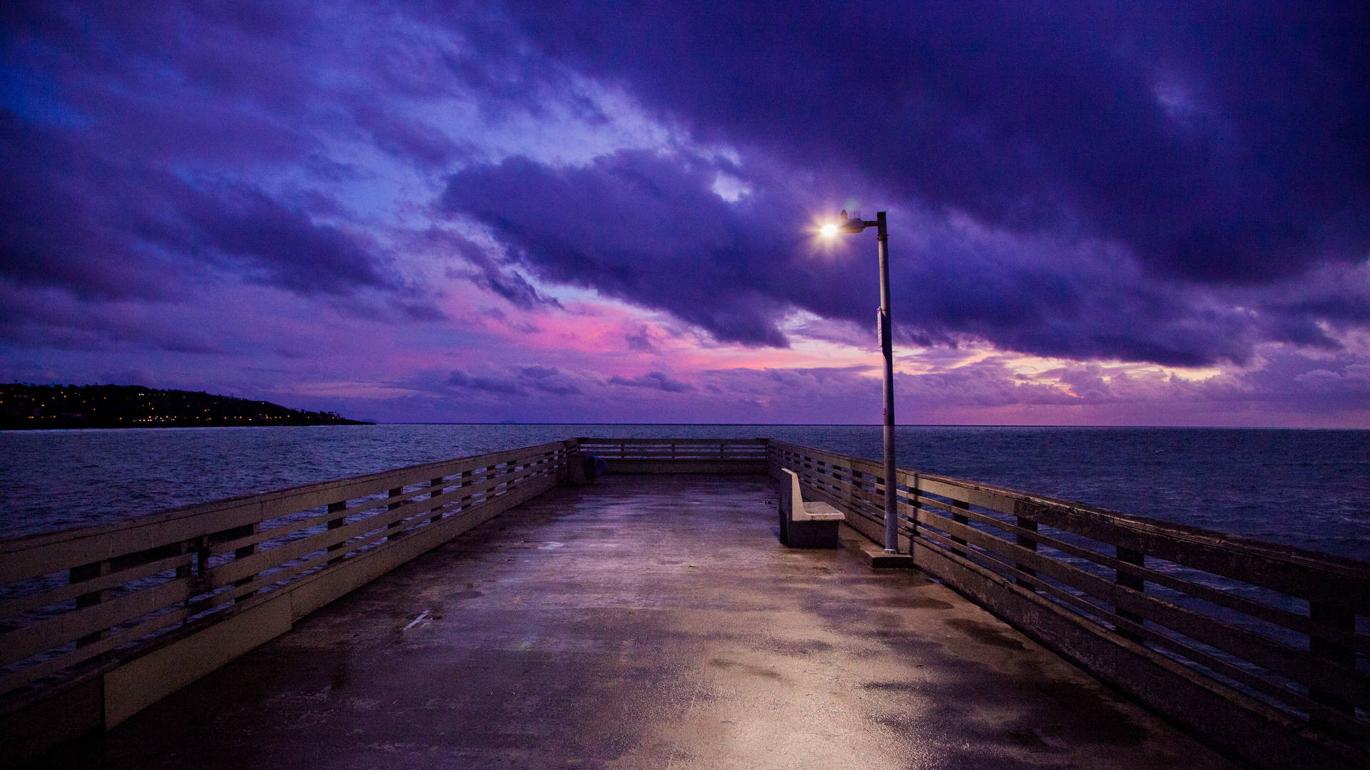 purple pastel night, boat dock, moody twilight sea, Full HD Desktop Wallpaper