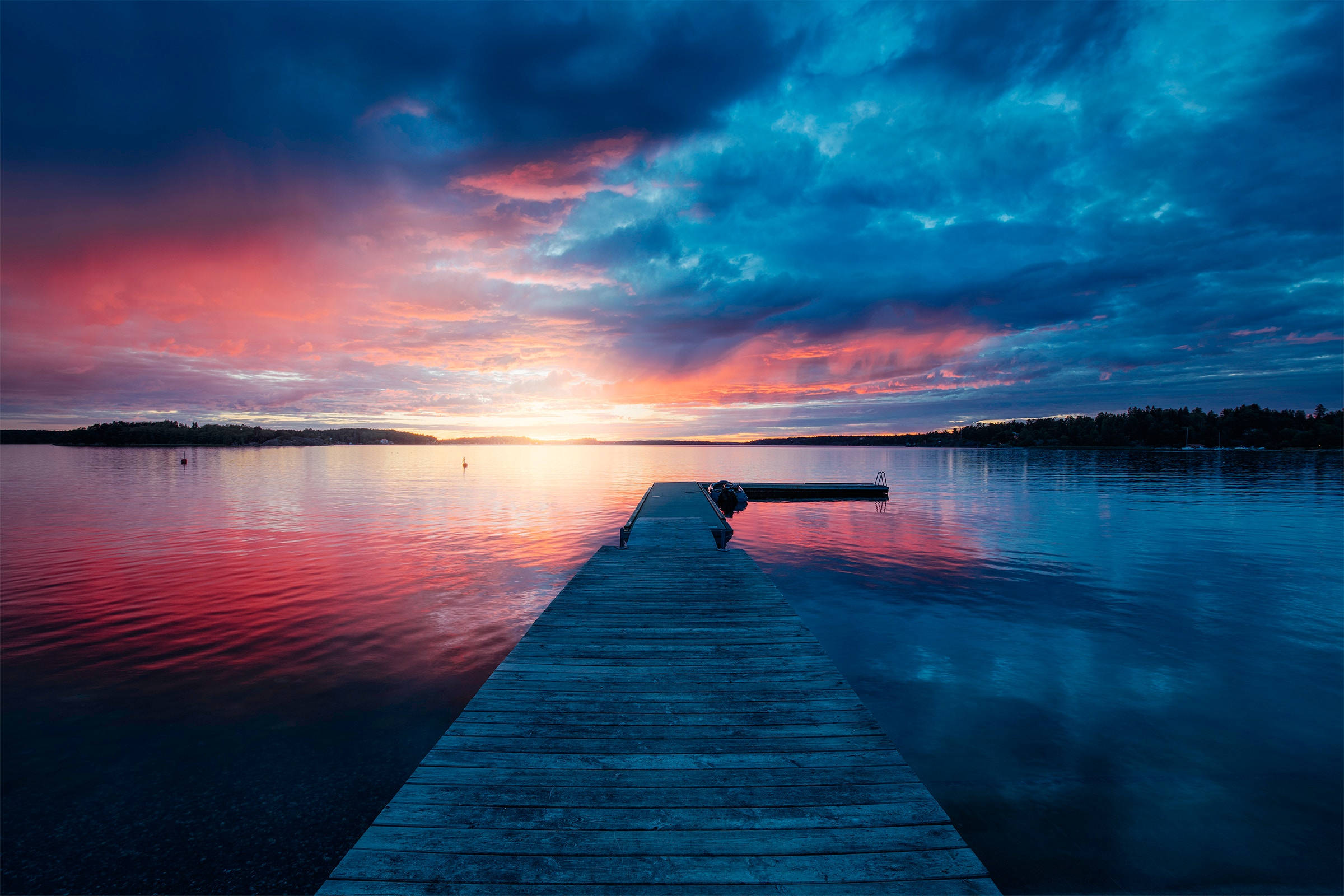 boat dock, wooden dock, tranquil lake, Full HD Desktop Wallpaper