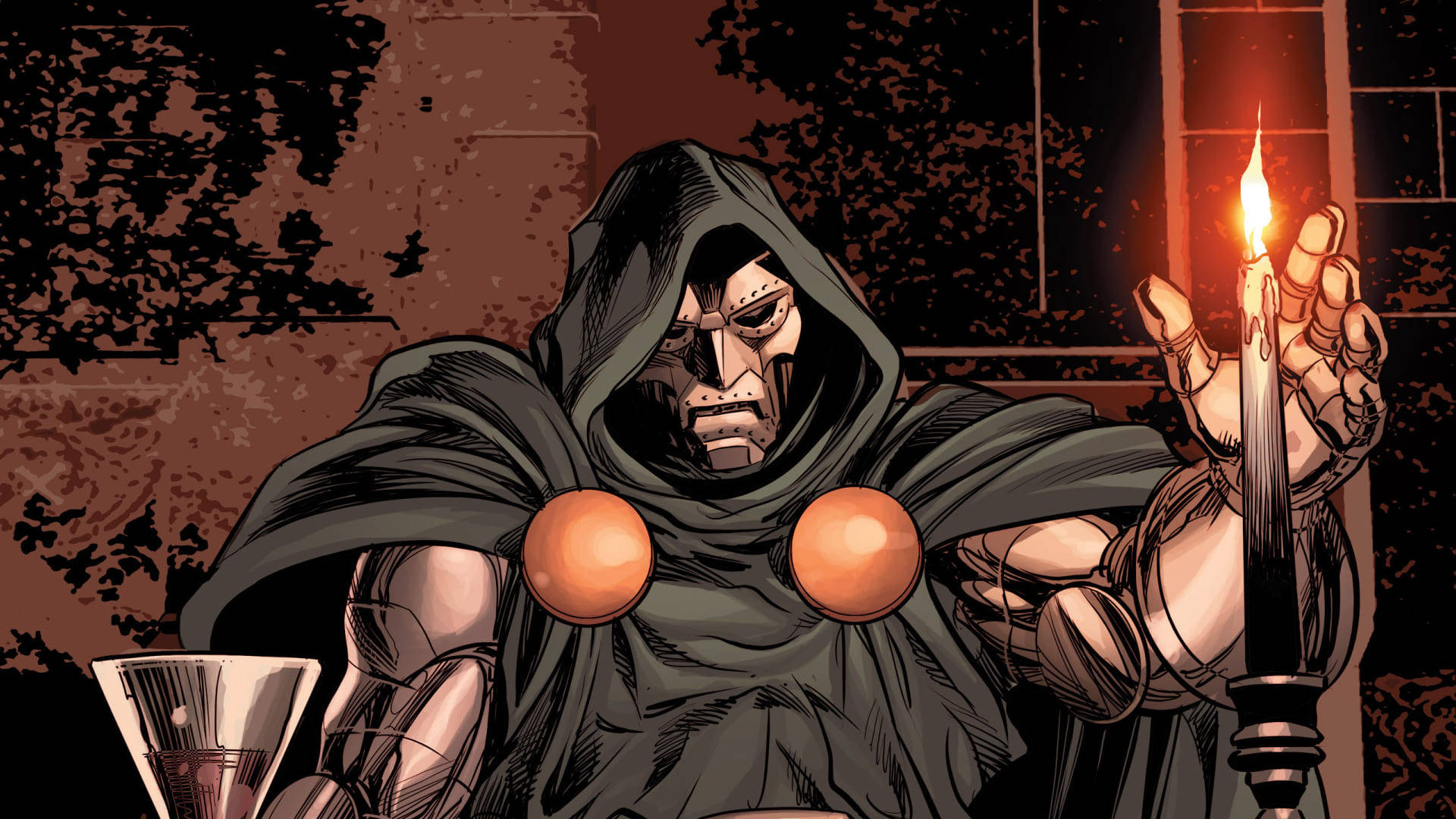 Doctor Doom, glowing orange orbs, lit candle, Full HD Desktop Wallpaper