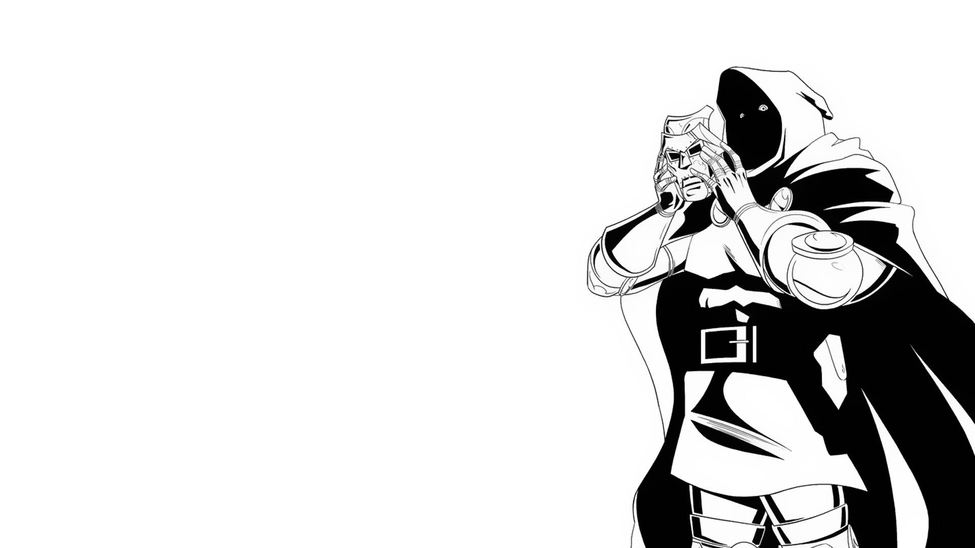Doctor Doom, black and white illustration, hooded figure, Full HD Desktop Wallpaper