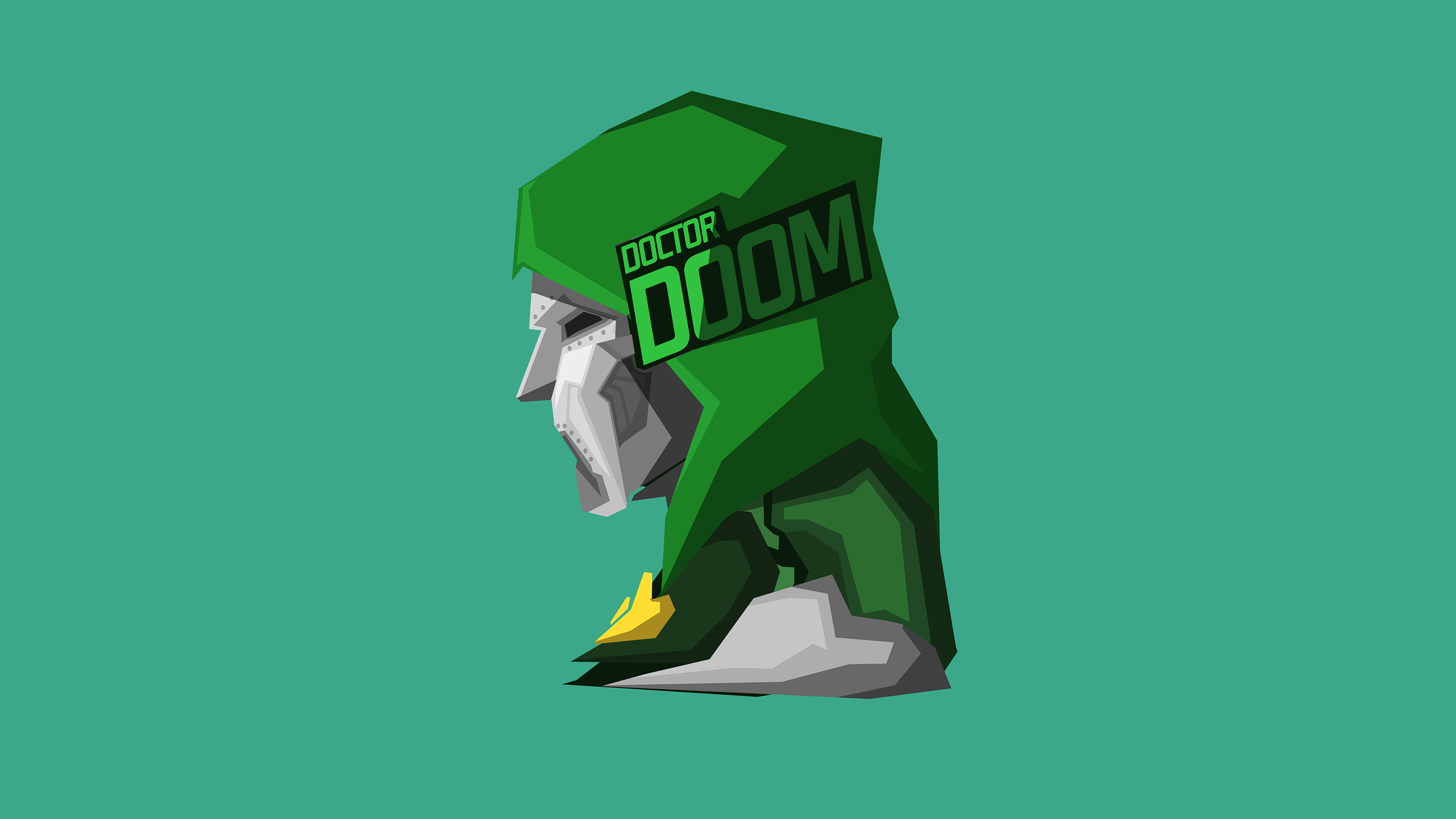 Doctor Doom, green armor, yellow accents, 8K Desktop Wallpaper
