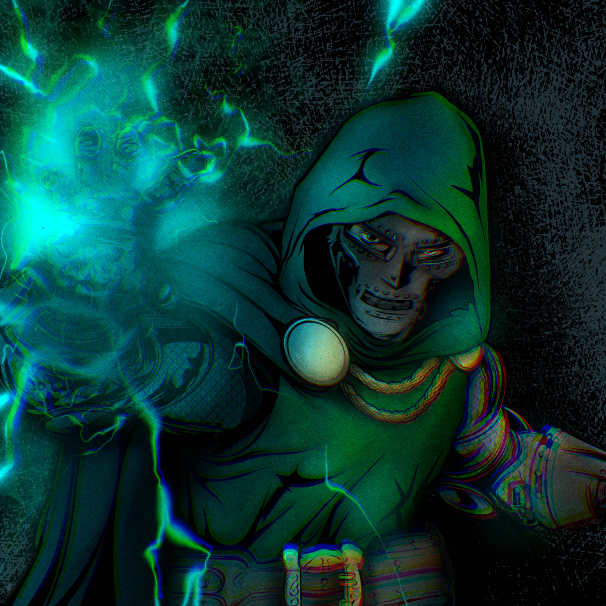 Doctor Doom, green-robed, glowing eyes, Full HD Desktop Wallpaper