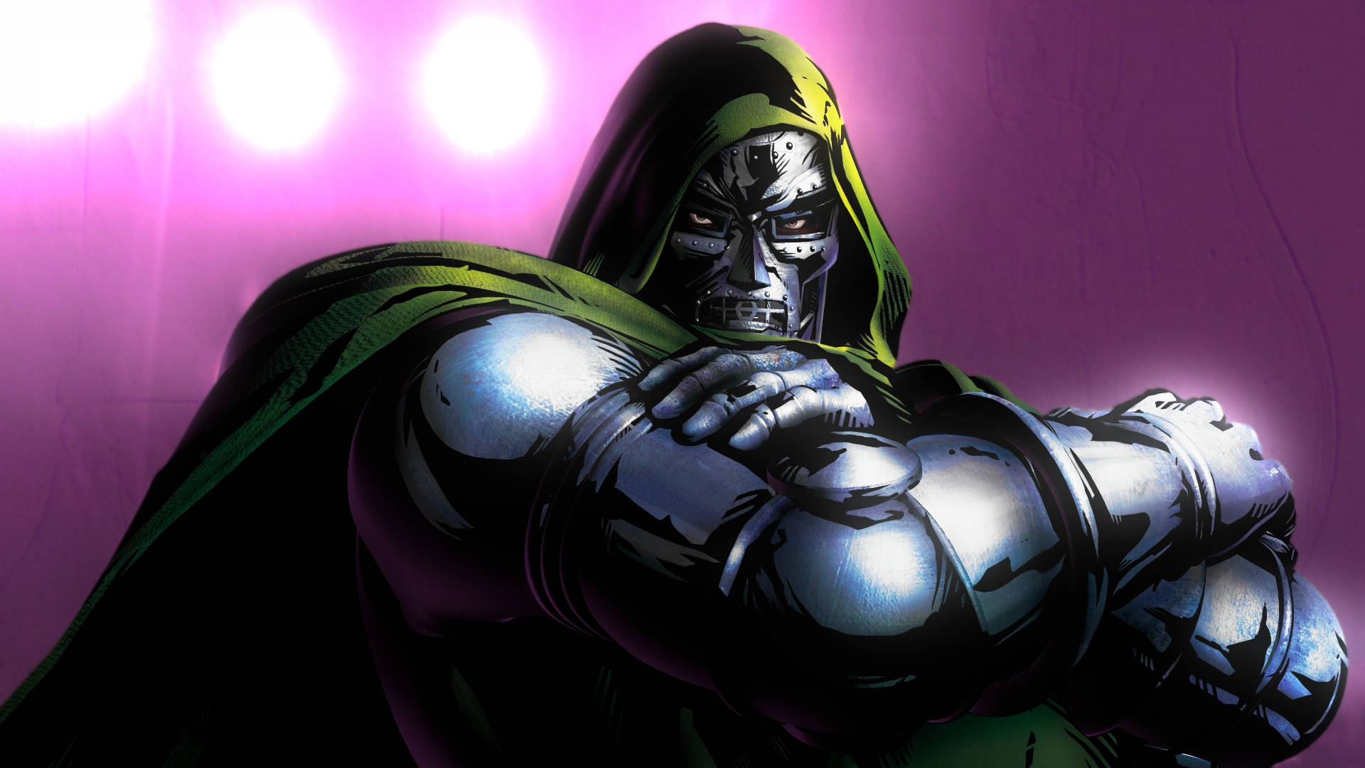 Doctor Doom, green hood, metallic armor, Full HD Desktop Wallpaper