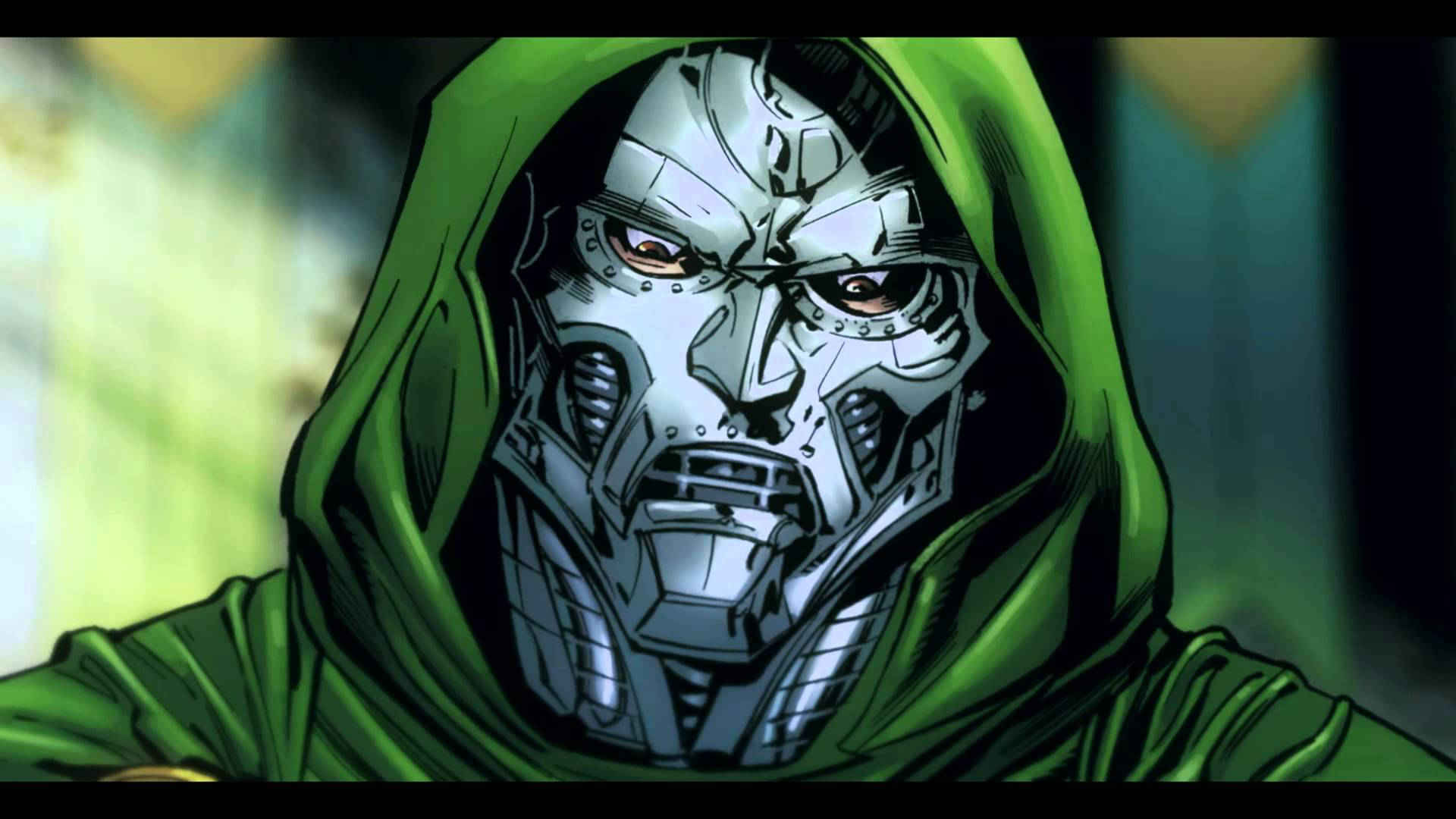 Doctor Doom, metallic silver mask, glowing red eyes, Full HD Desktop Wallpaper