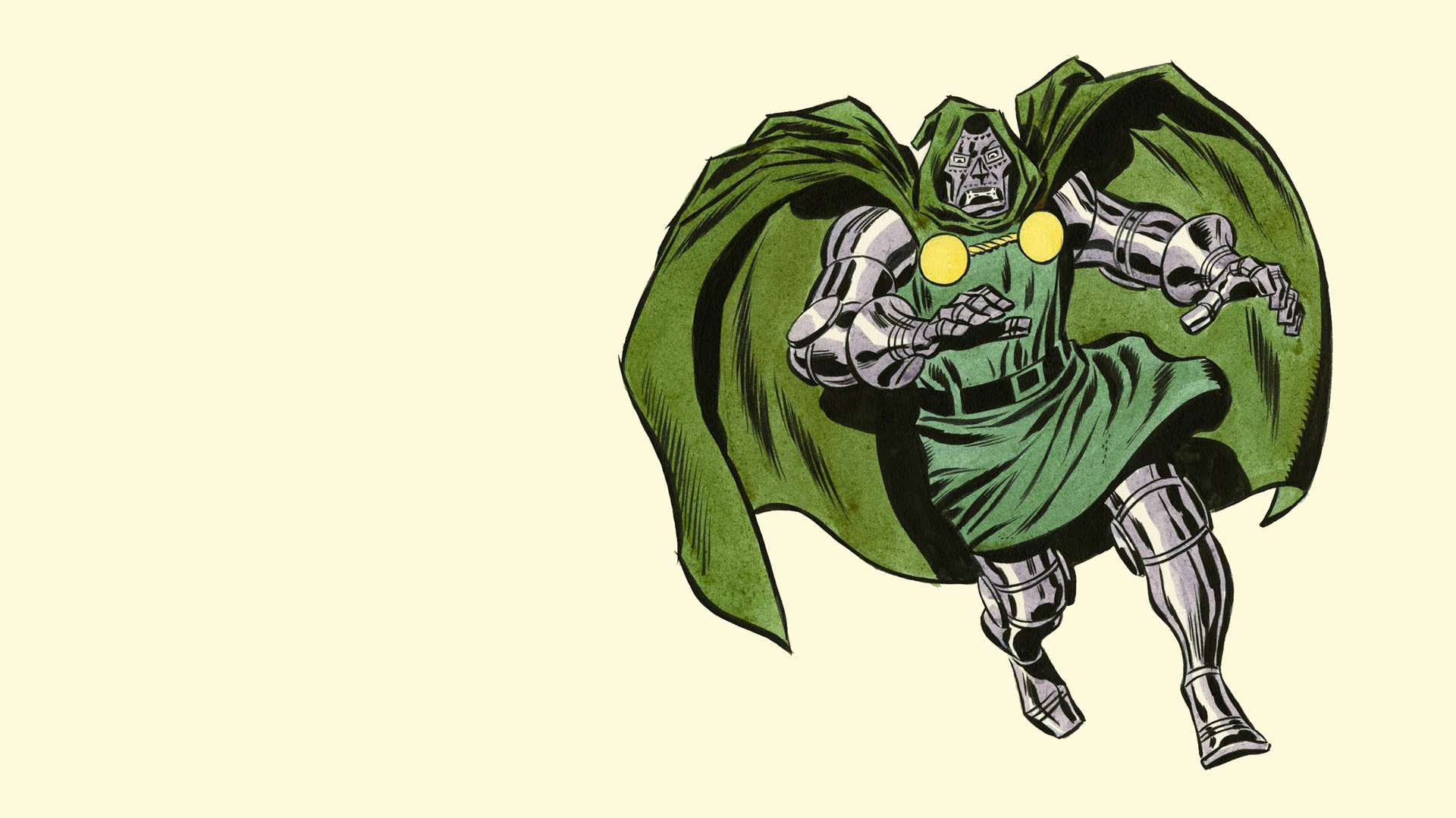Doctor Doom, green cloak, silver armor, Full HD Desktop Wallpaper