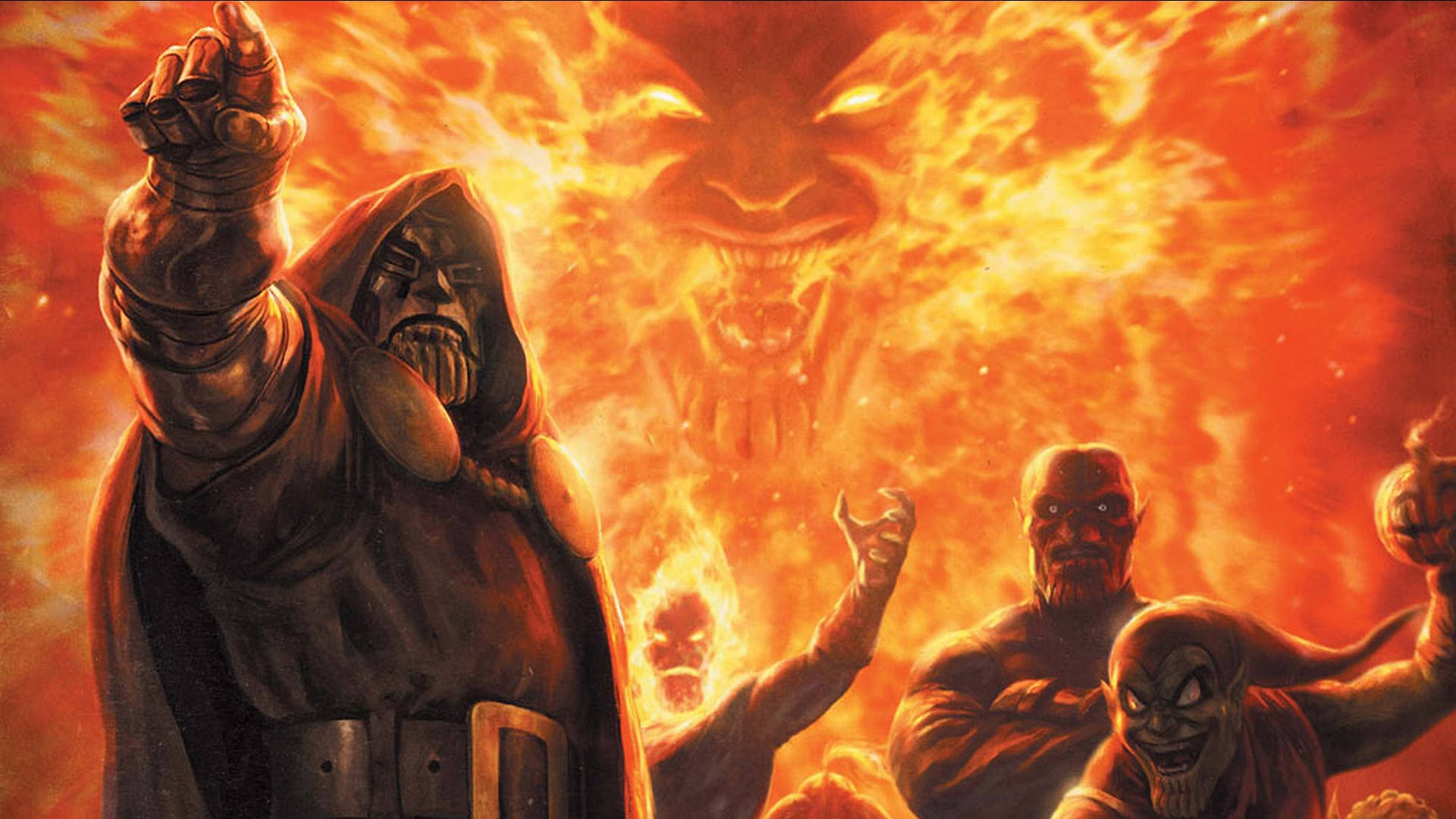 Doctor Doom, inferno, fiery backdrop, Full HD Desktop Wallpaper
