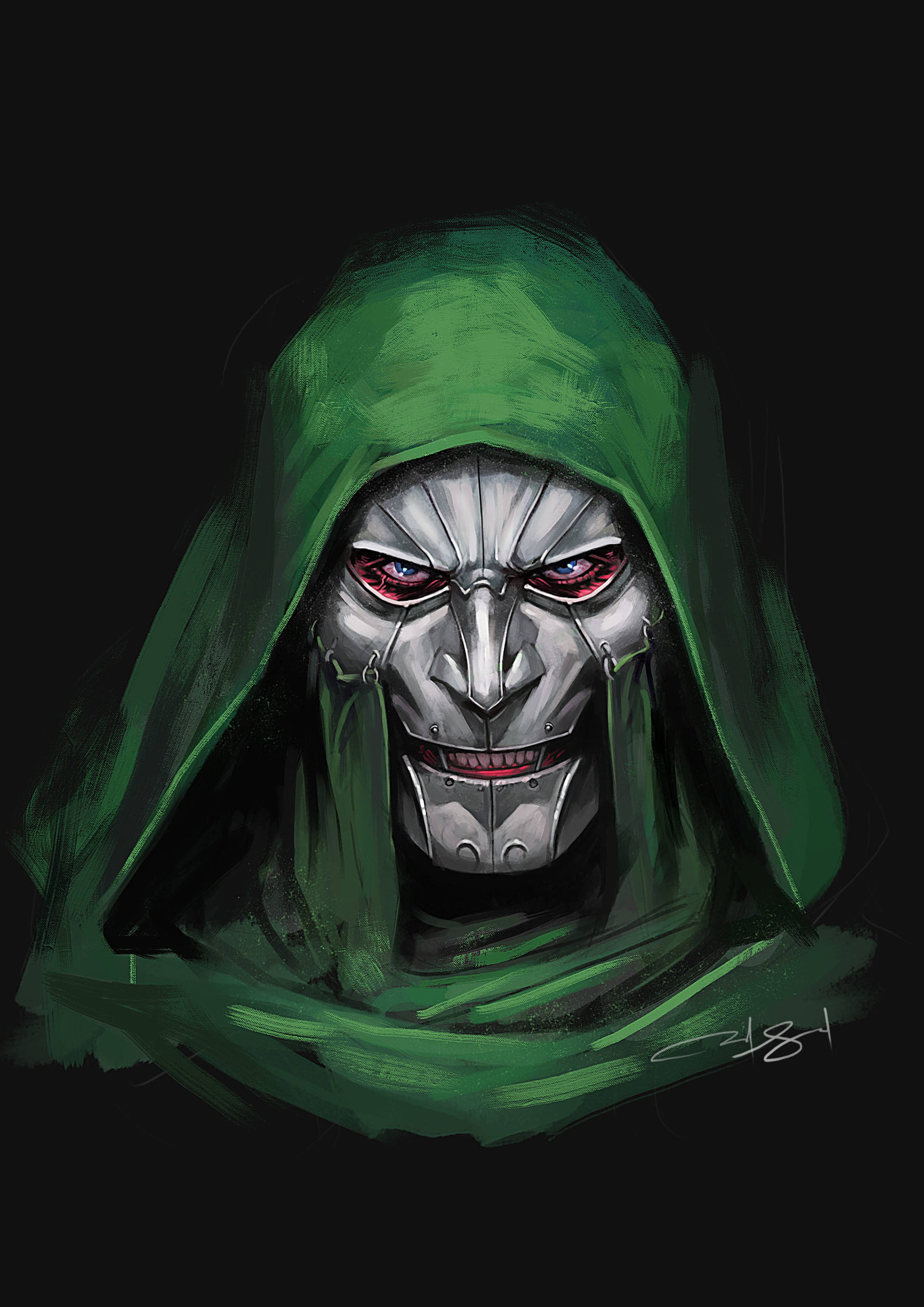 Doctor Doom, green coat, metallic face, 2K Phone Wallpaper