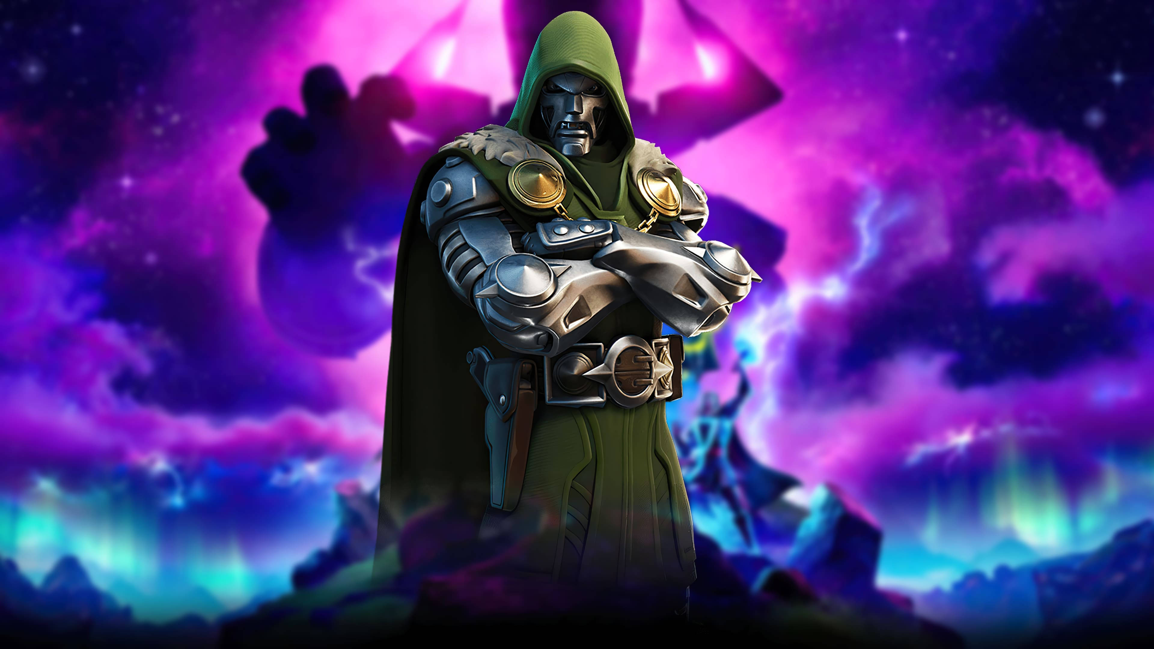 Doctor Doom, silver-armored, green hood, 4K Desktop Wallpaper