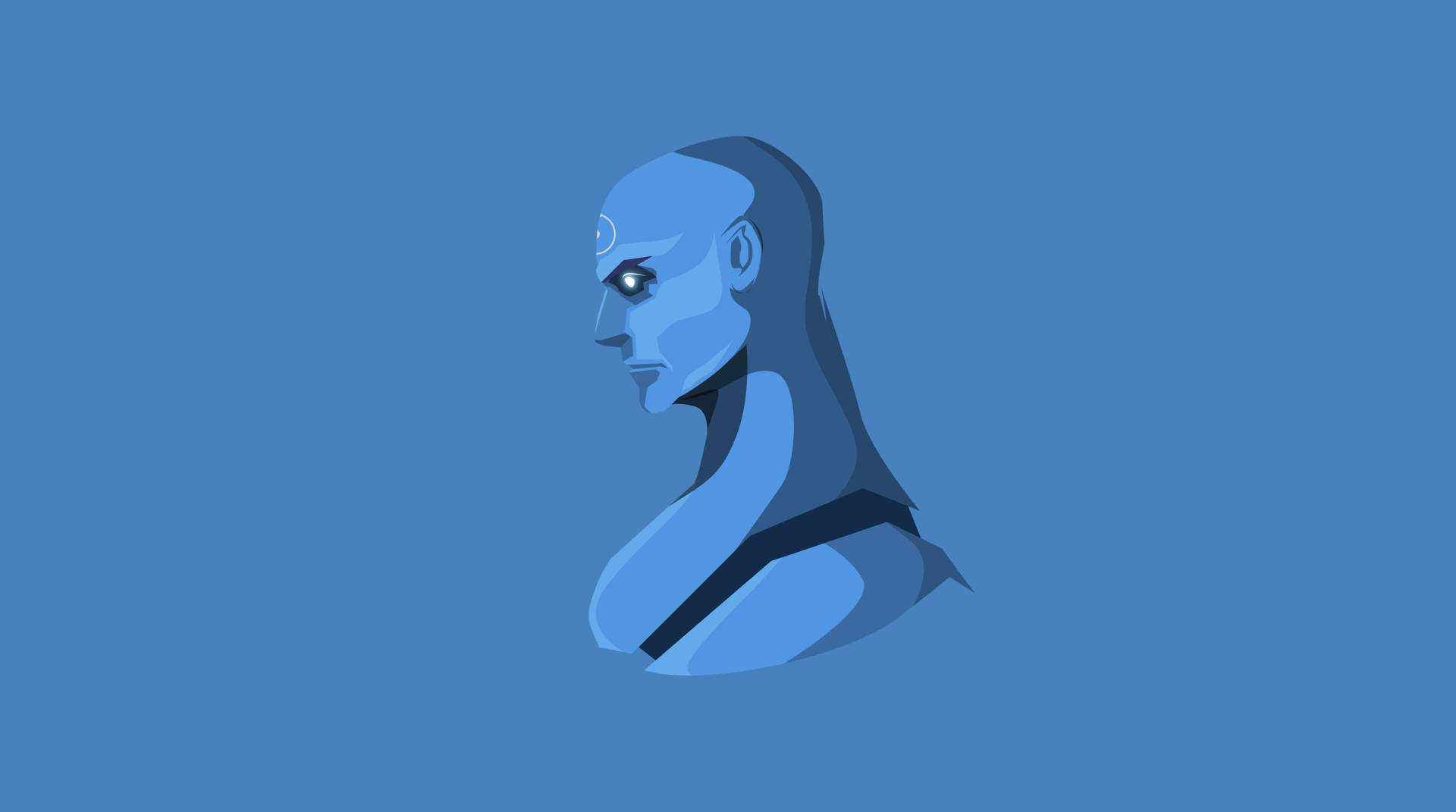 Doctor Manhattan, blue, Na'vi-like alien head, Full HD Desktop Wallpaper