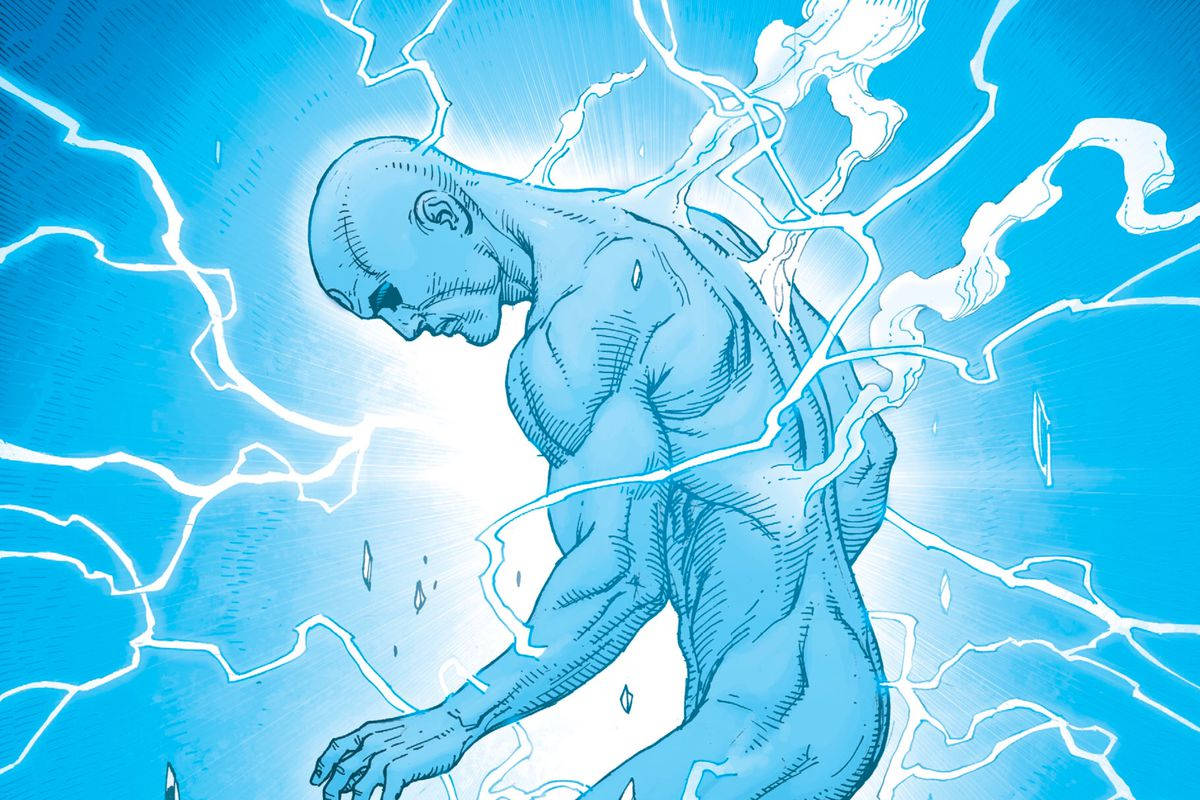Doctor Manhattan, blue, crackling white lightning, SD Desktop Wallpaper