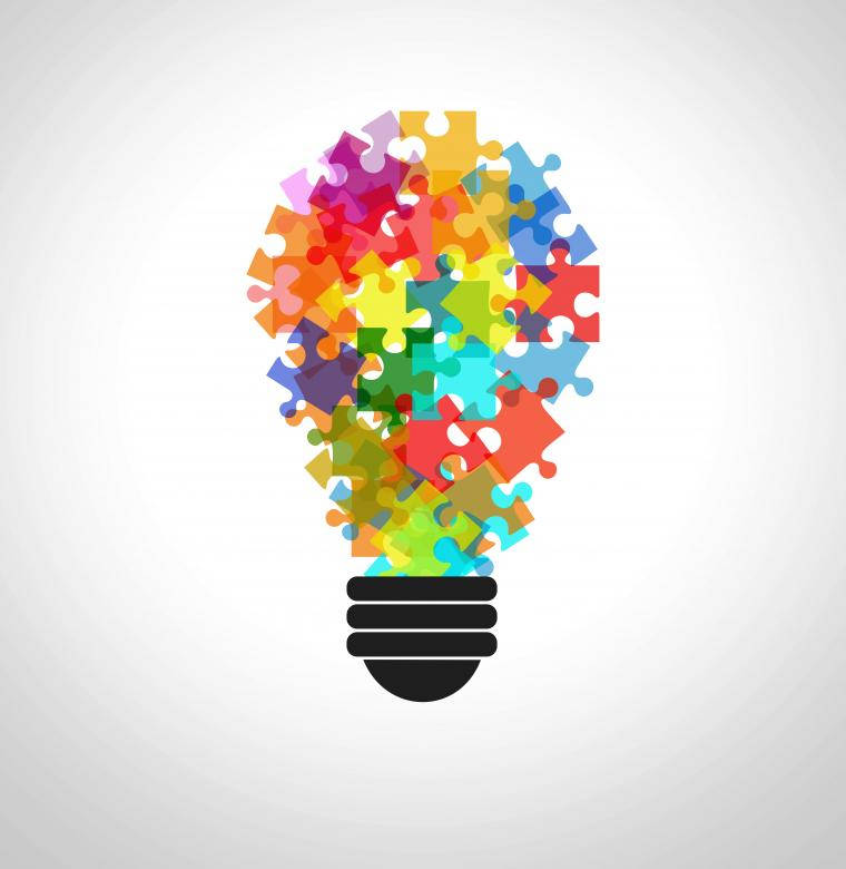 Motivation Colourful Puzzle Lightbulb, lightbulb, colorful puzzle pieces, SD Phone Wallpaper