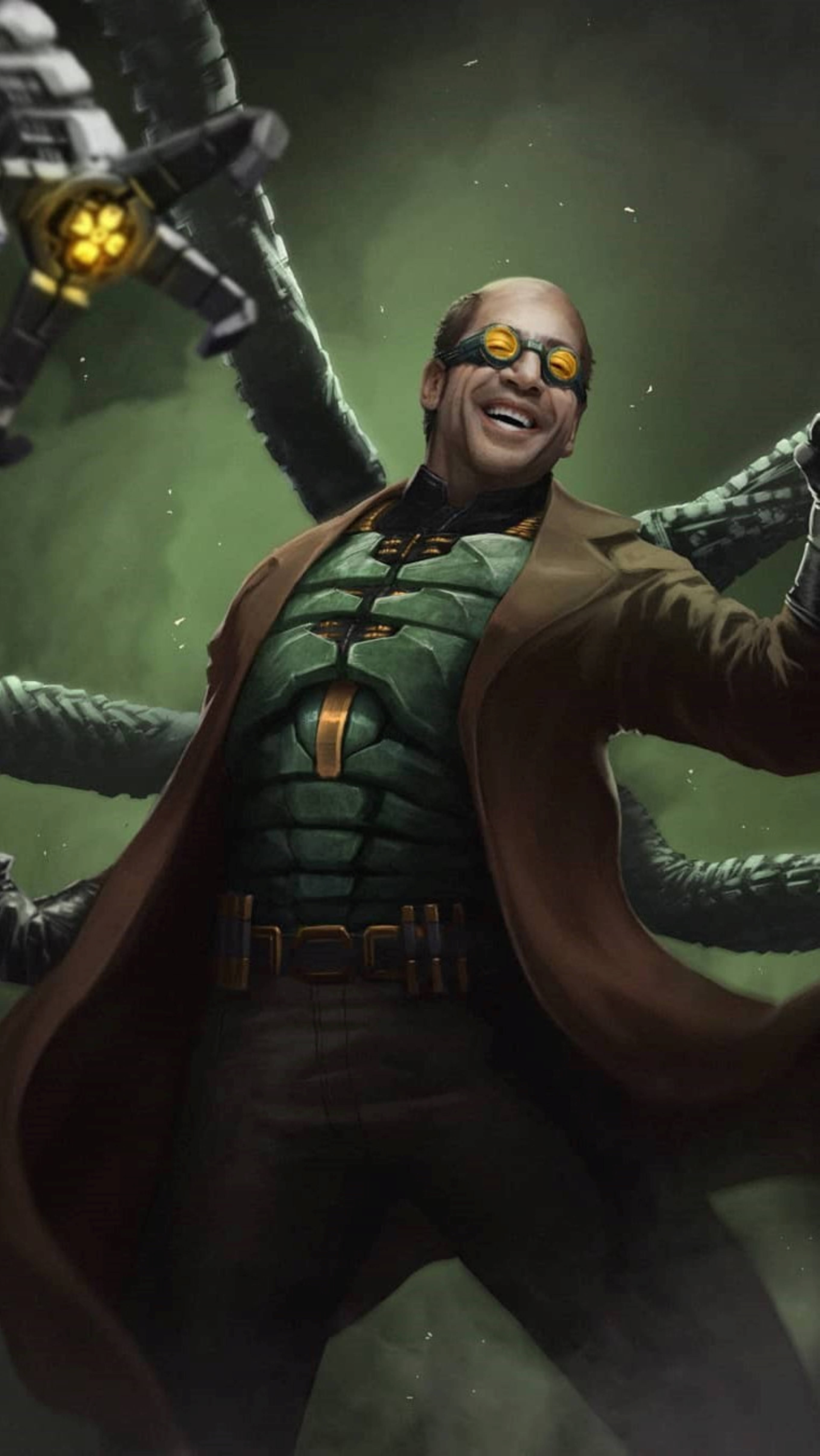 Doctor Octopus, glowing yellow eyes, mechanical tentacles, 5K Phone Wallpaper