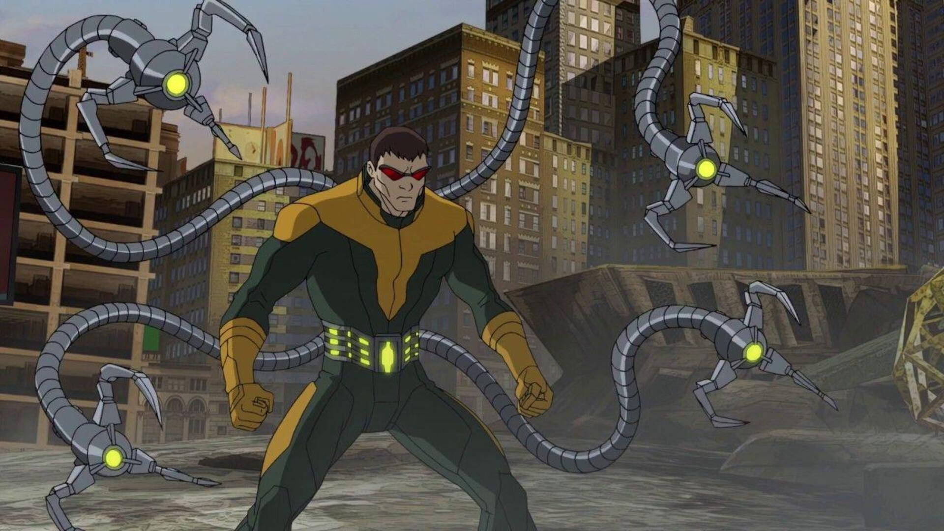 Doctor Octopus, red eyes, mechanical tentacles, Full HD Desktop Wallpaper