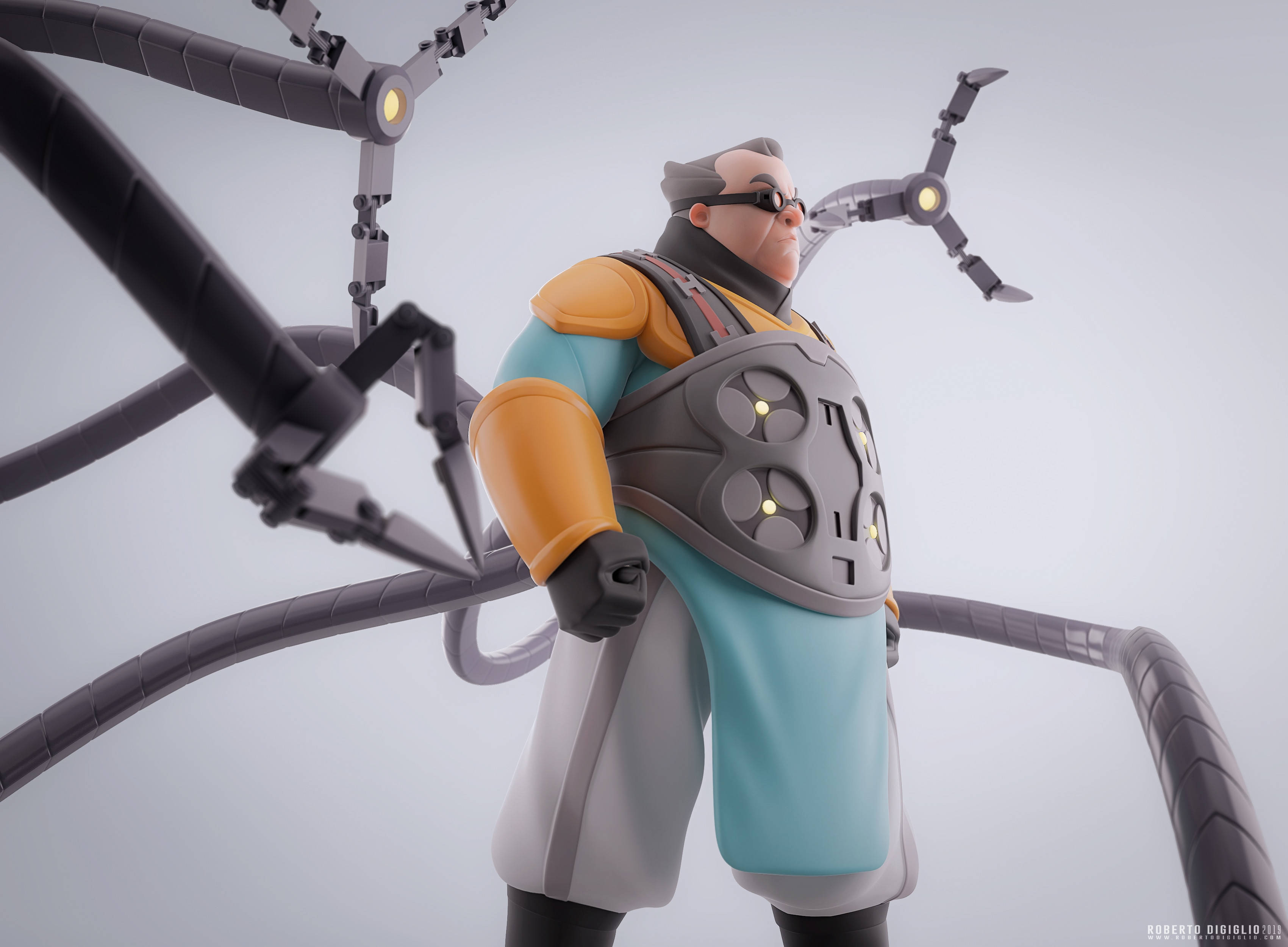 Doctor Octopus, mechanical limbs, glowing joints, 2K Desktop Wallpaper