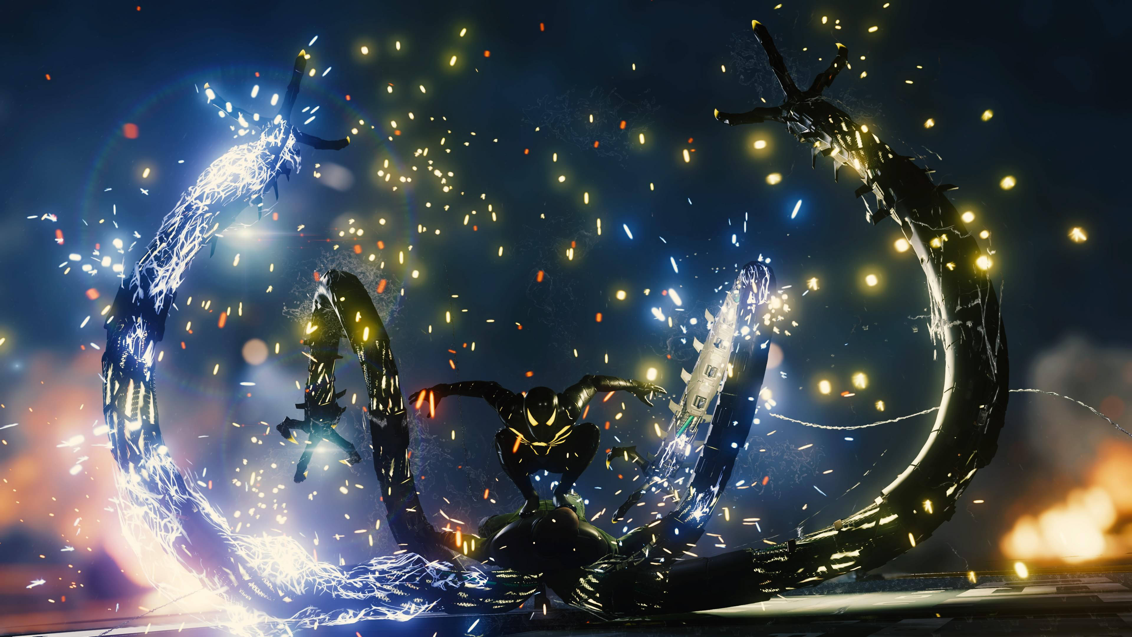 Doctor Octopus, glowing serpent, electric sparks, 4K Desktop Wallpaper