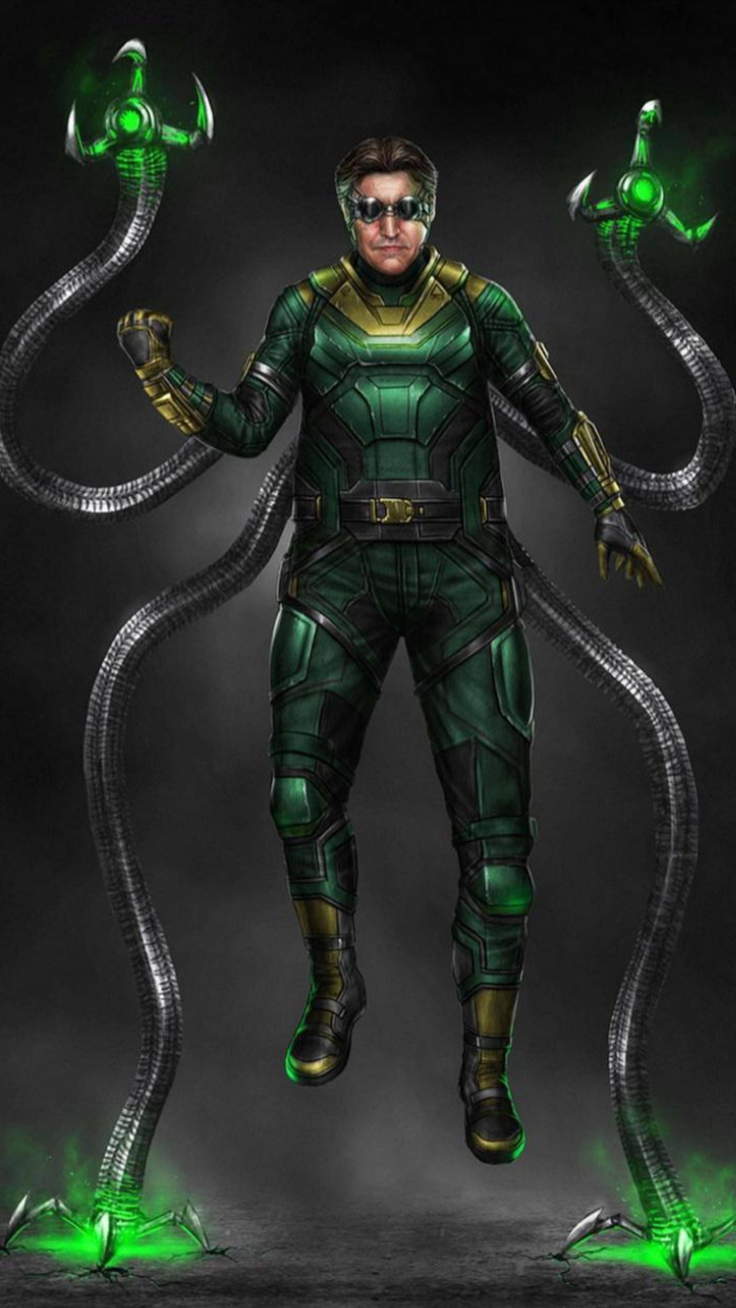 Doctor Octopus, green-suited, four glowing tentacles, 4K Phone Wallpaper