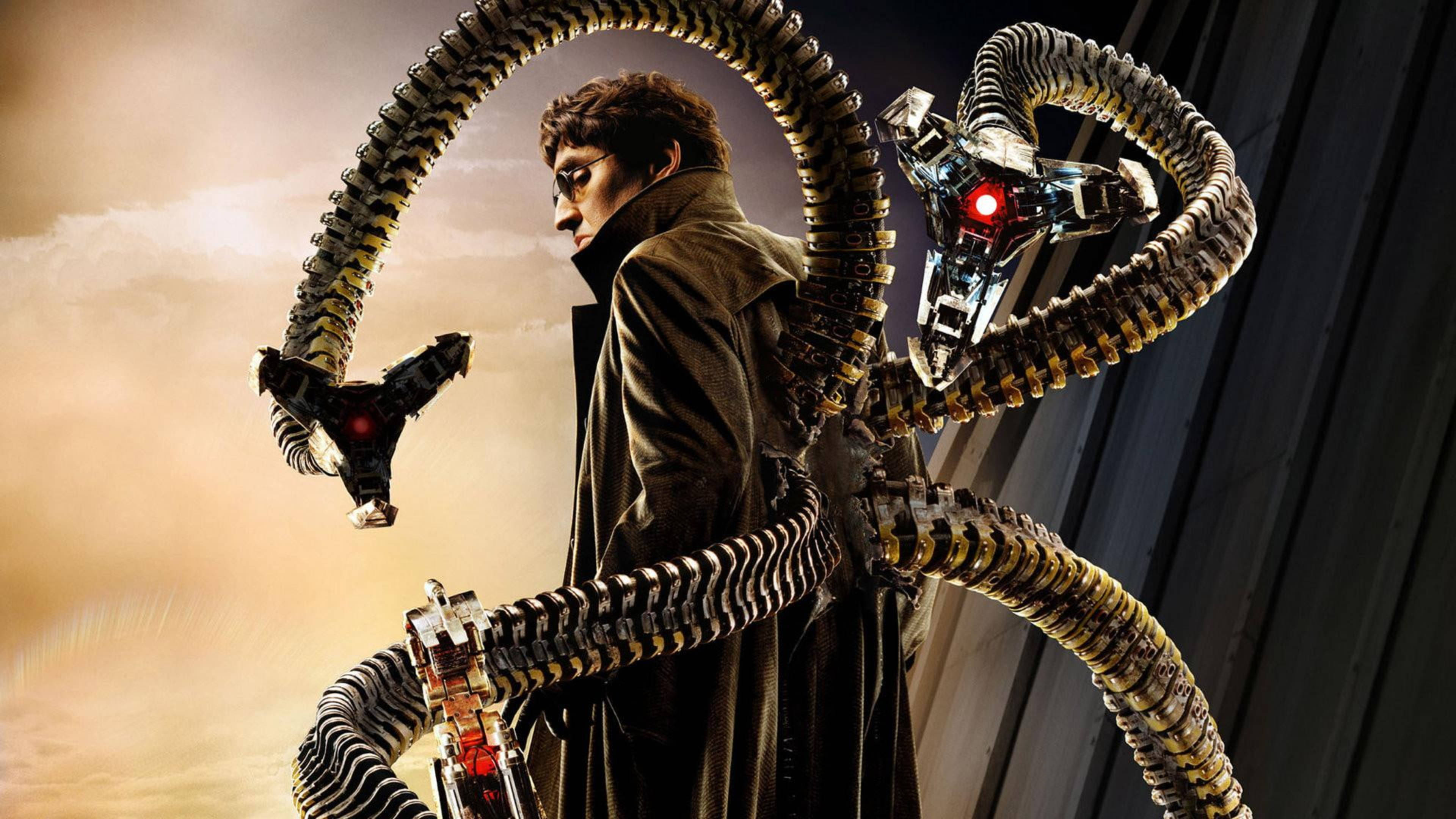 Doctor Octopus, mechanical octopus, glowing red eyes, 4K Desktop Wallpaper