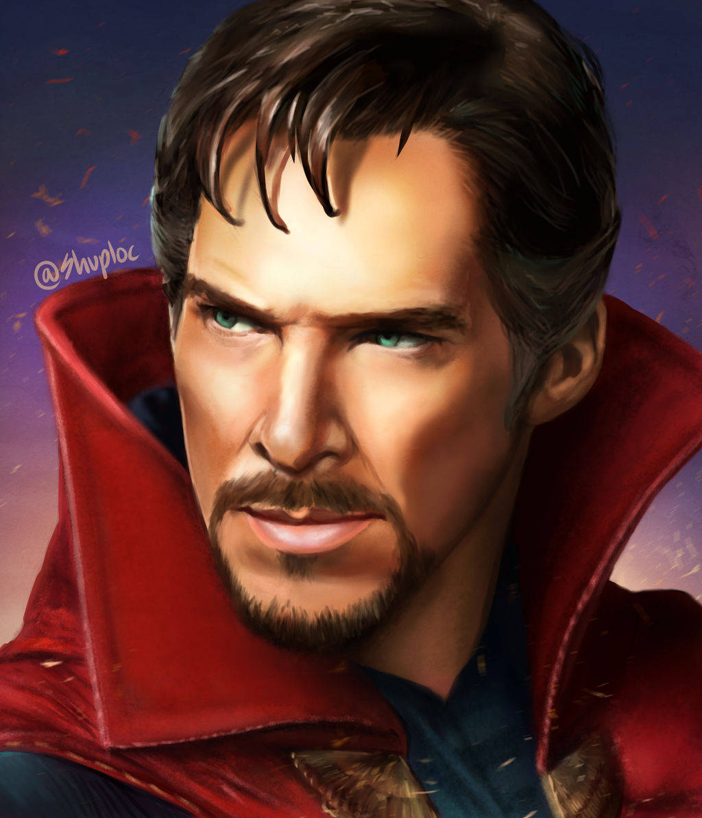 Doctor Strange, green eyes, red cloak, SD Phone Wallpaper