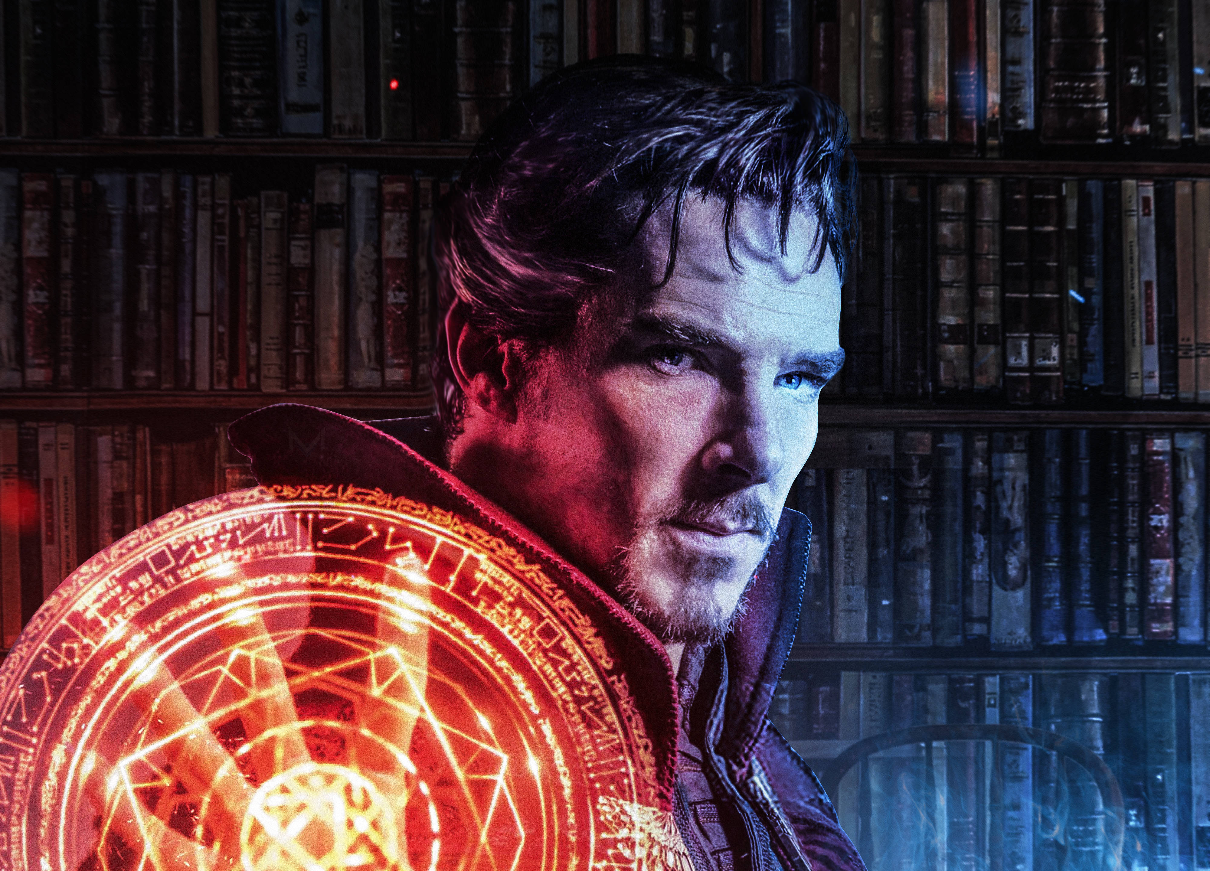 Doctor Strange, red mystical runes, glowing, 4K Desktop Wallpaper
