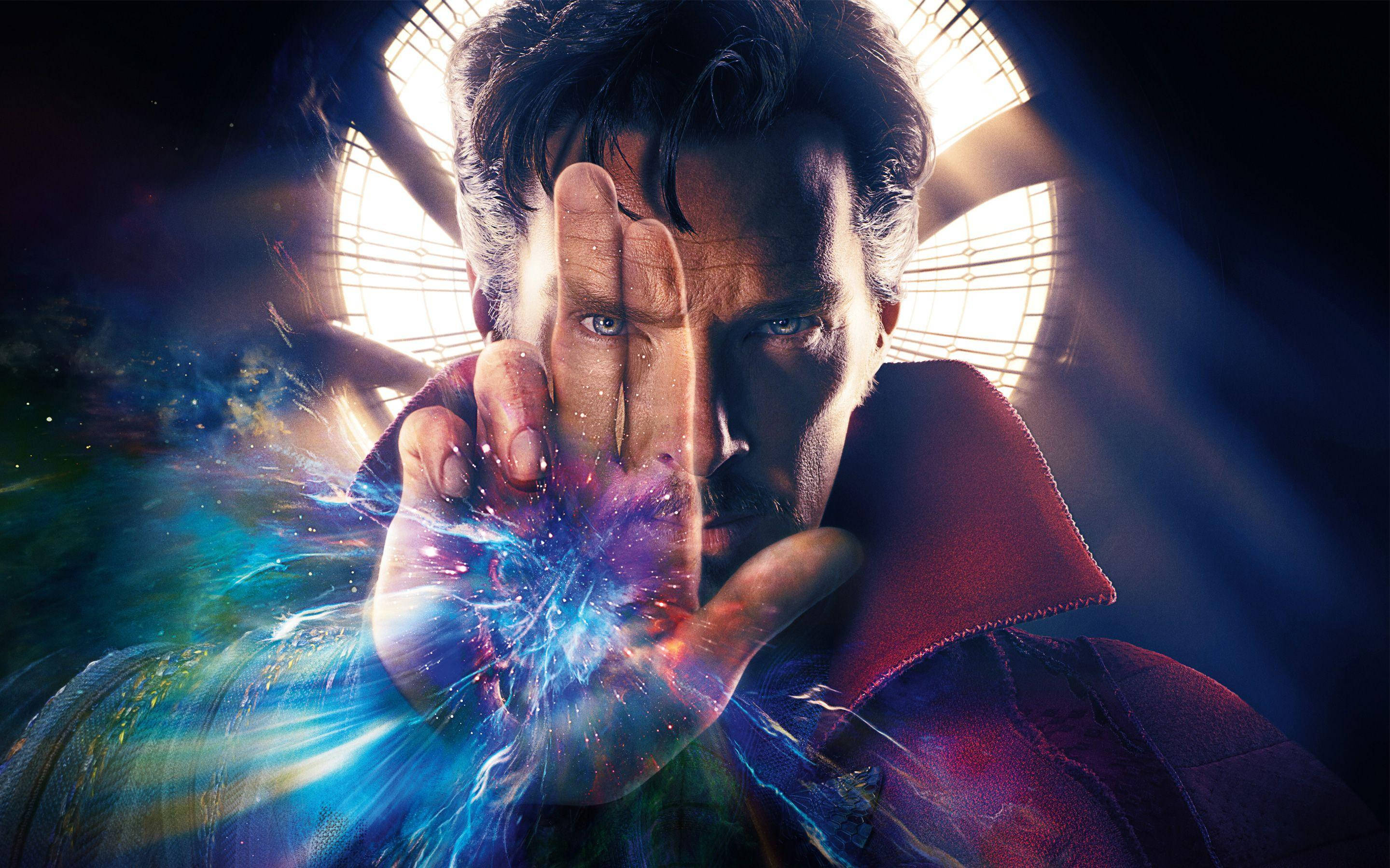 Doctor Strange, cosmic energy, glowing circular windows, 2K Desktop Wallpaper