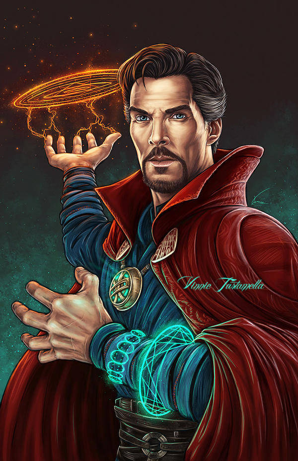 Doctor Strange, red cloak, glowing orange mystical energy, SD Phone Wallpaper