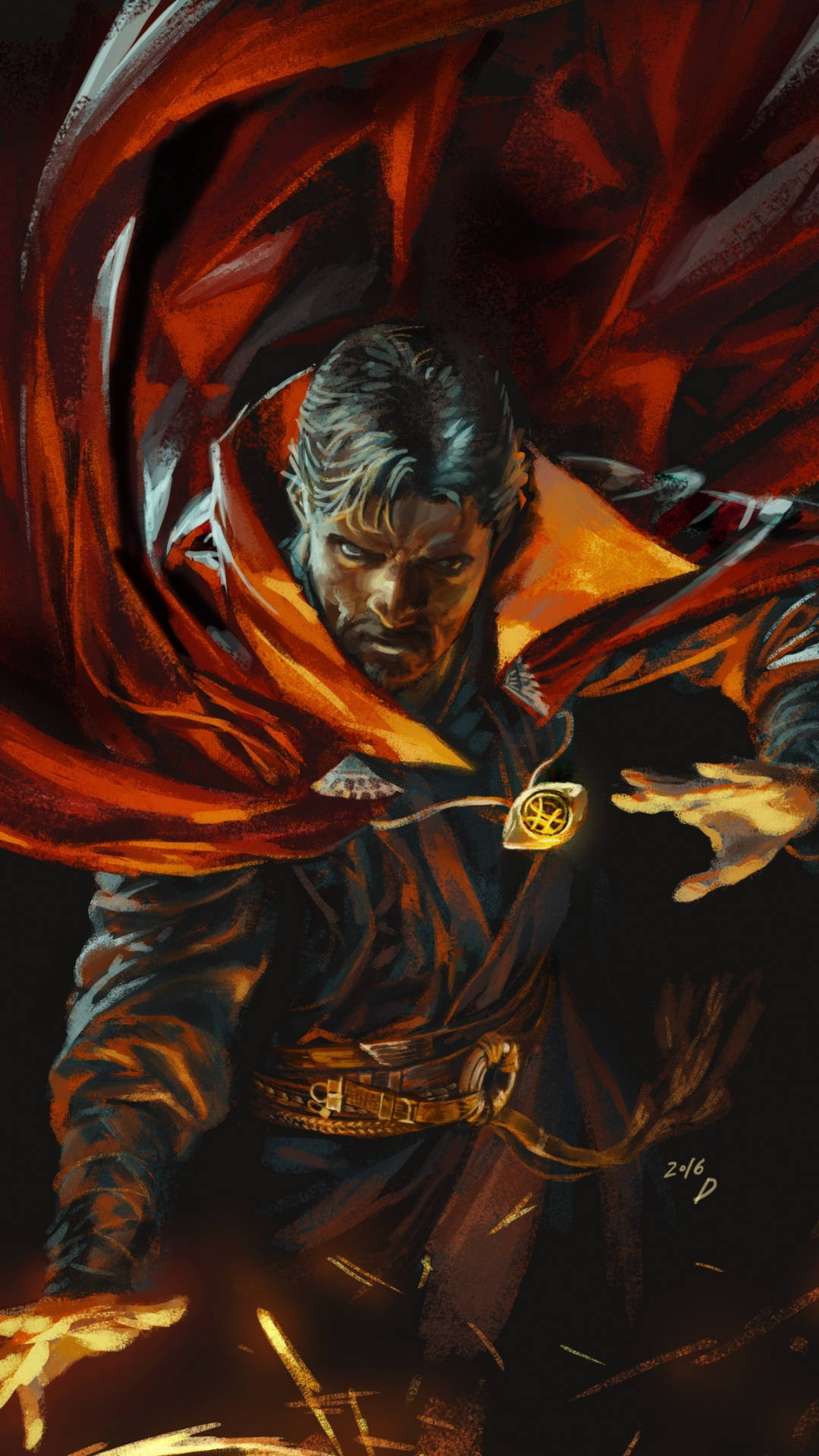 Doctor Strange, red cape, glowing hands, Full HD Phone Wallpaper