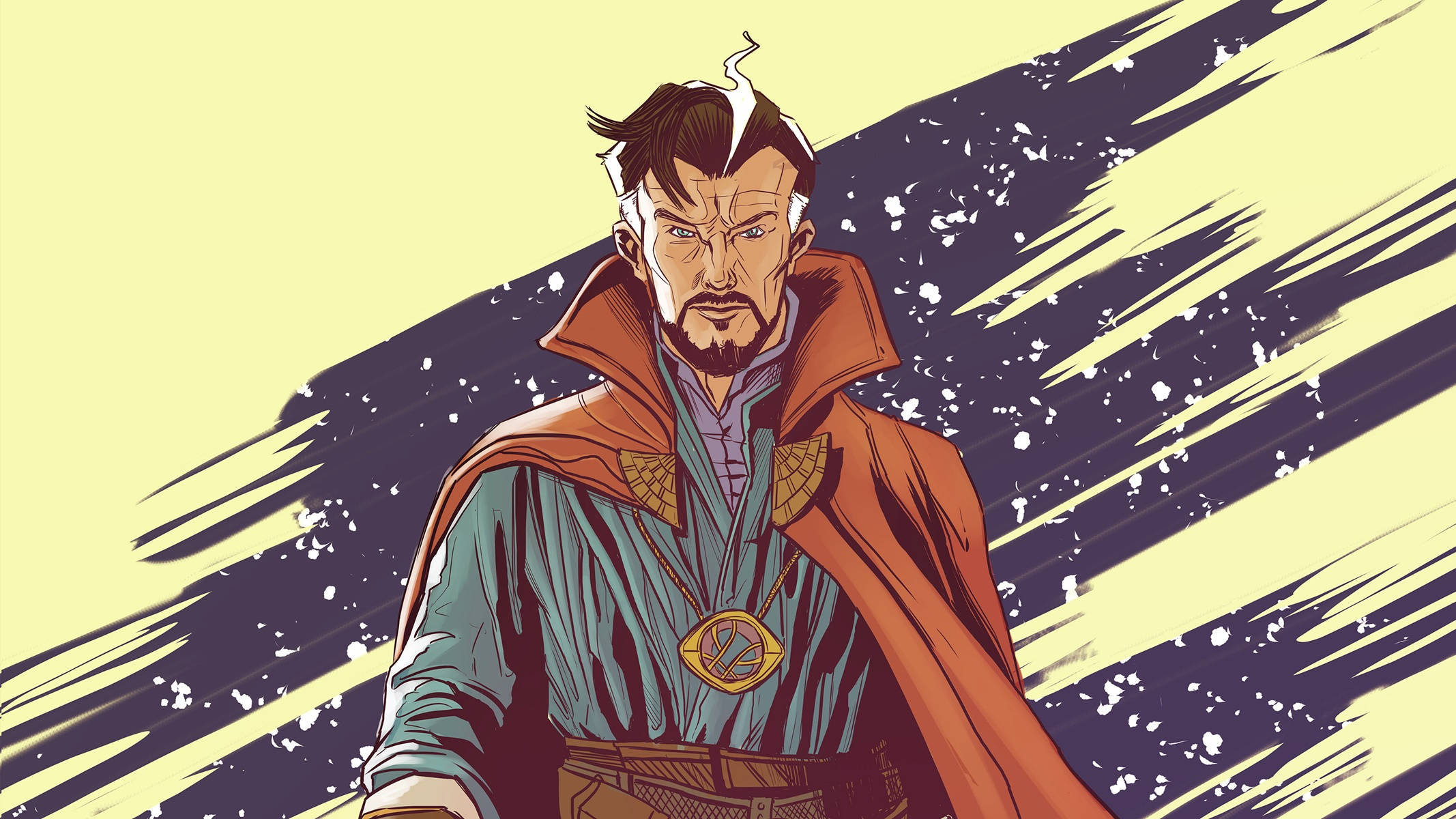 Doctor Strange, iconic robe, yellow and purple background, Full HD Desktop Wallpaper