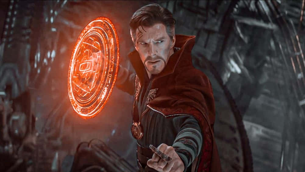 Doctor Strange, red cloak, glowing orange mystical energy, SD Desktop Wallpaper