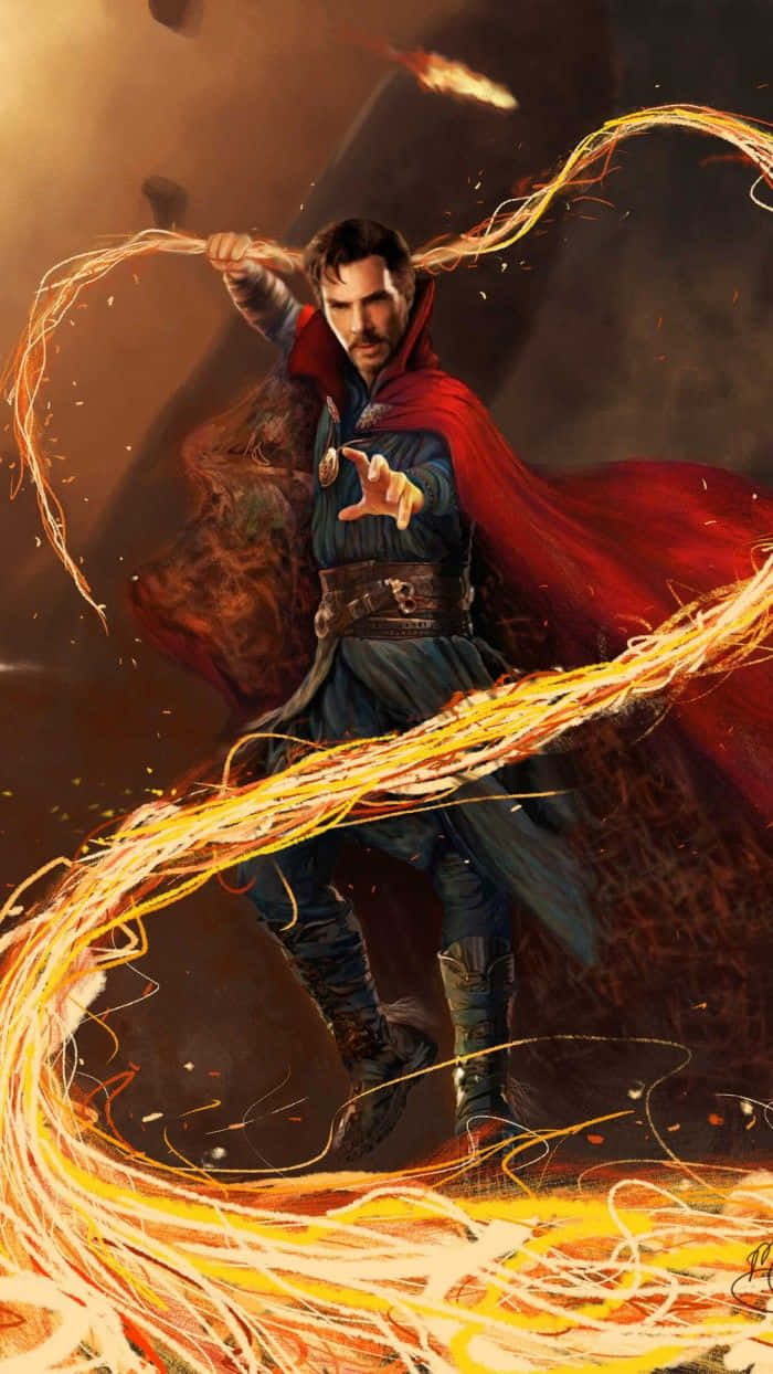 Doctor Strange, golden mystical energy, dynamic battle pose, SD Phone Wallpaper