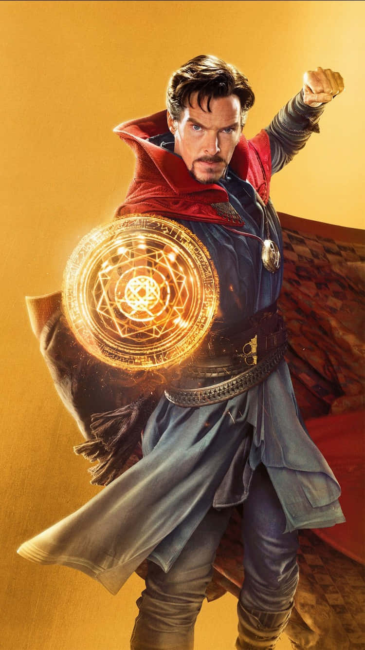 Doctor Strange, golden-lit room, glowing mystical energy shield, HD Phone Wallpaper