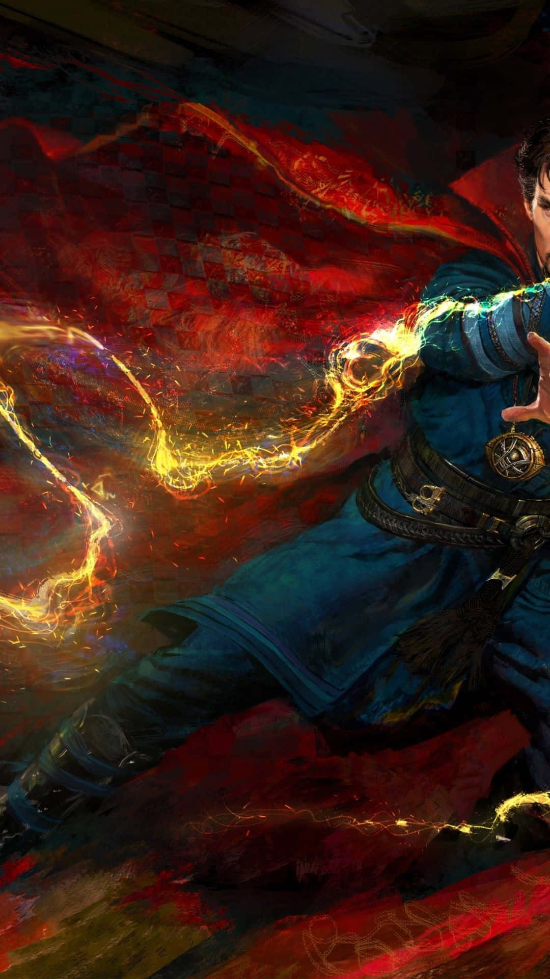Doctor Strange, blue robes, glowing golden energy, Full HD Phone Wallpaper