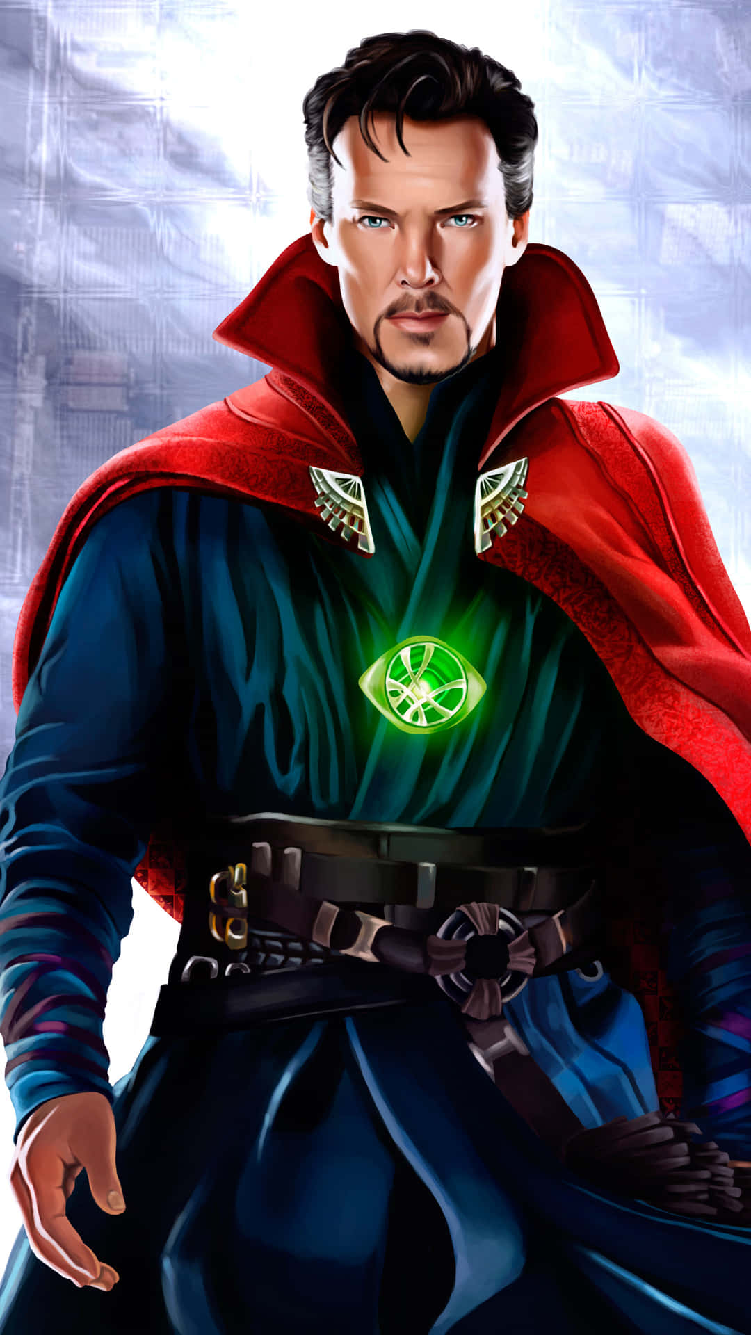 Doctor Strange, red cloak, glowing amulet, Full HD Phone Wallpaper
