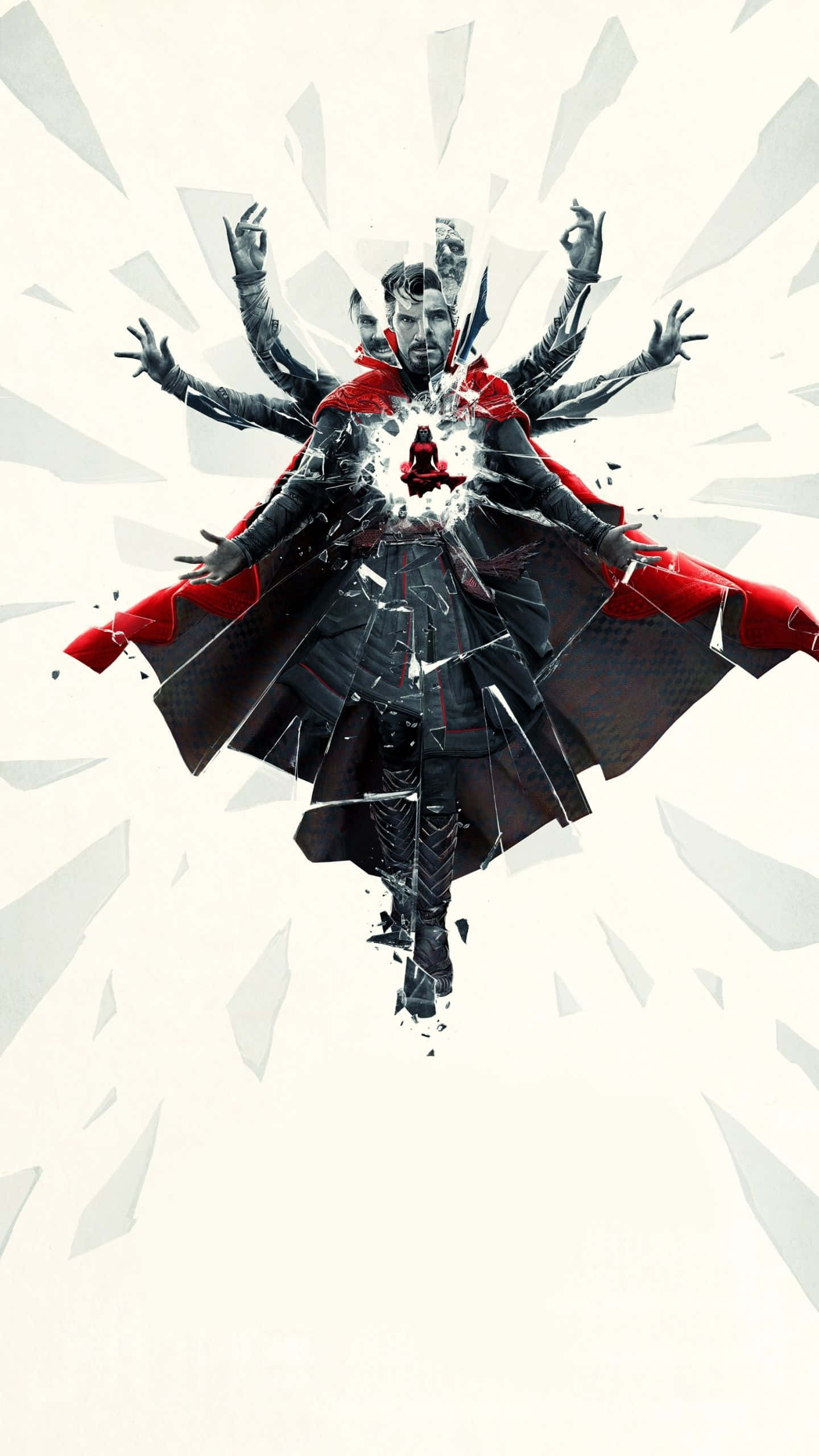 Doctor Strange, Multiverse of Madness, shattered glass fragments, 2K Phone Wallpaper