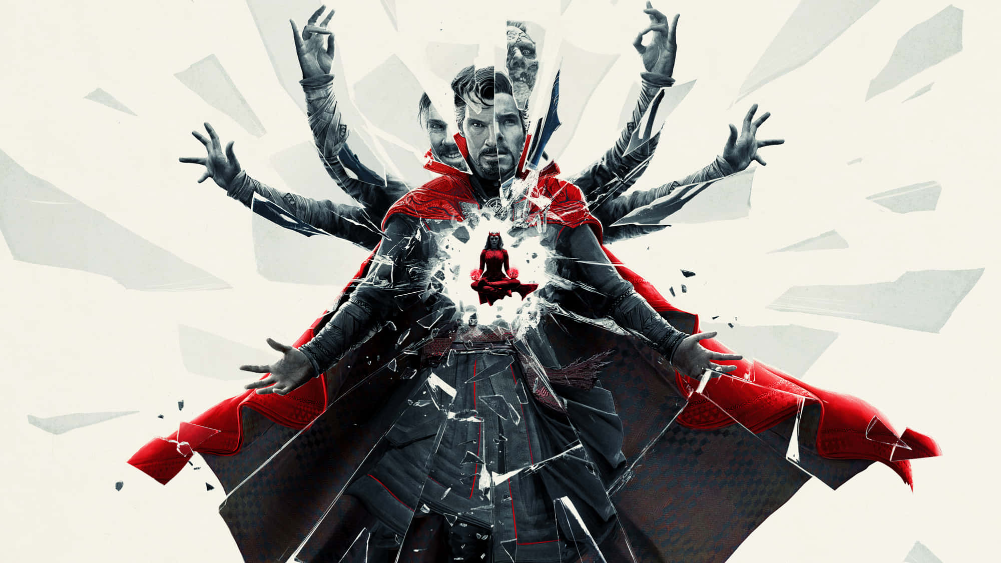 Doctor Strange, Multiverse of Madness, fractured white background, Full HD Desktop Wallpaper