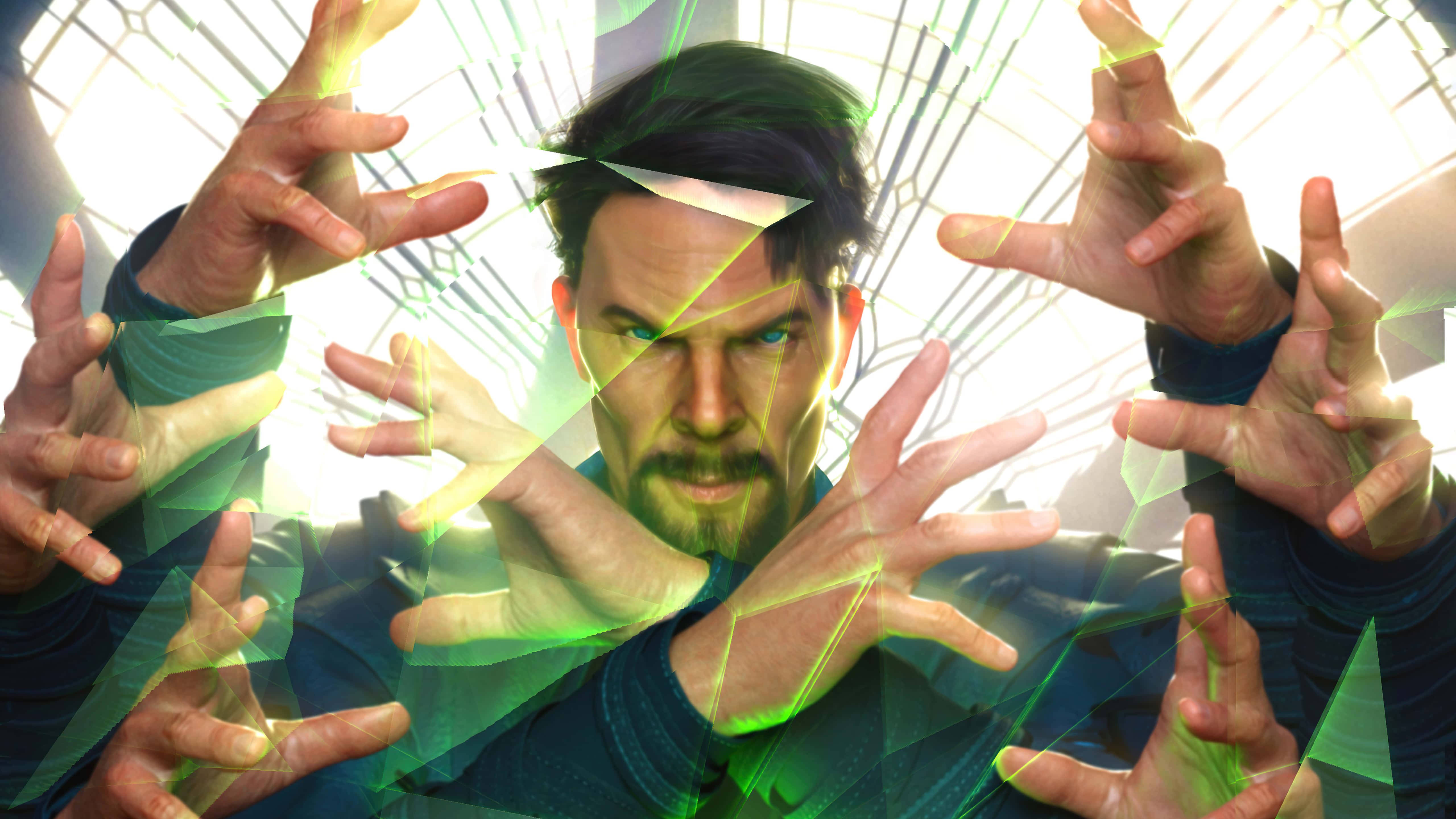 Doctor Strange, Multiverse of Madness, glowing green energy shards, 5K Desktop Wallpaper