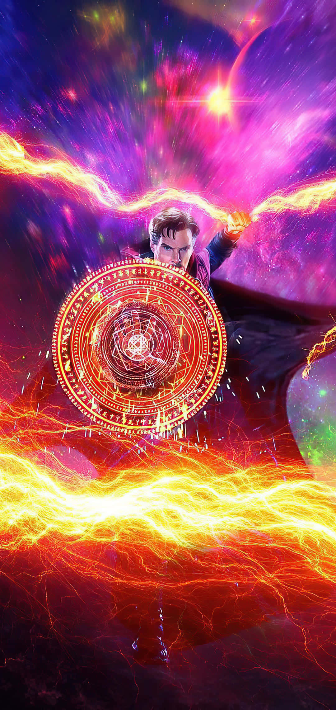 Doctor Strange, glowing magic energy, vibrant purple and gold, Full HD Phone Wallpaper