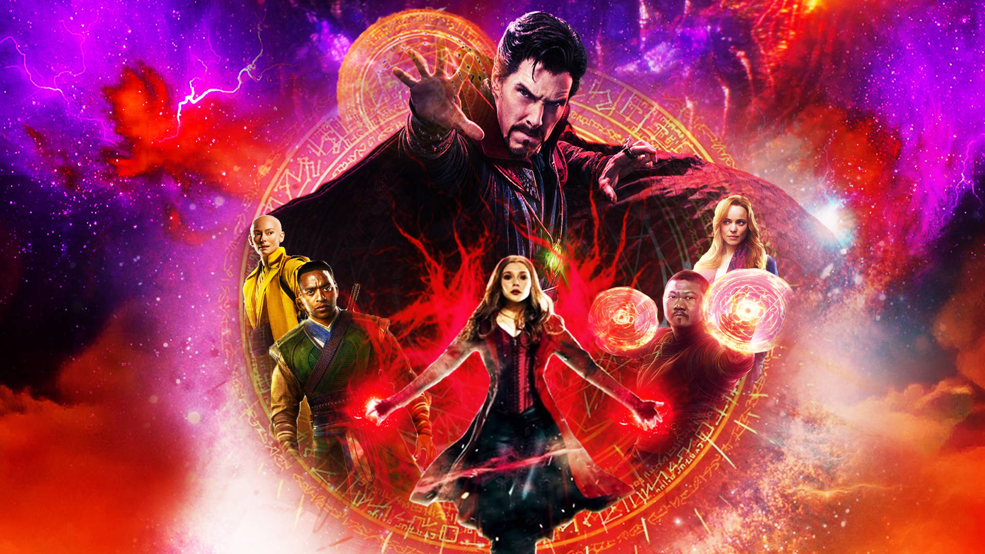 Doctor Strange, cosmic circle, purple red and orange energy, Full HD Desktop Wallpaper