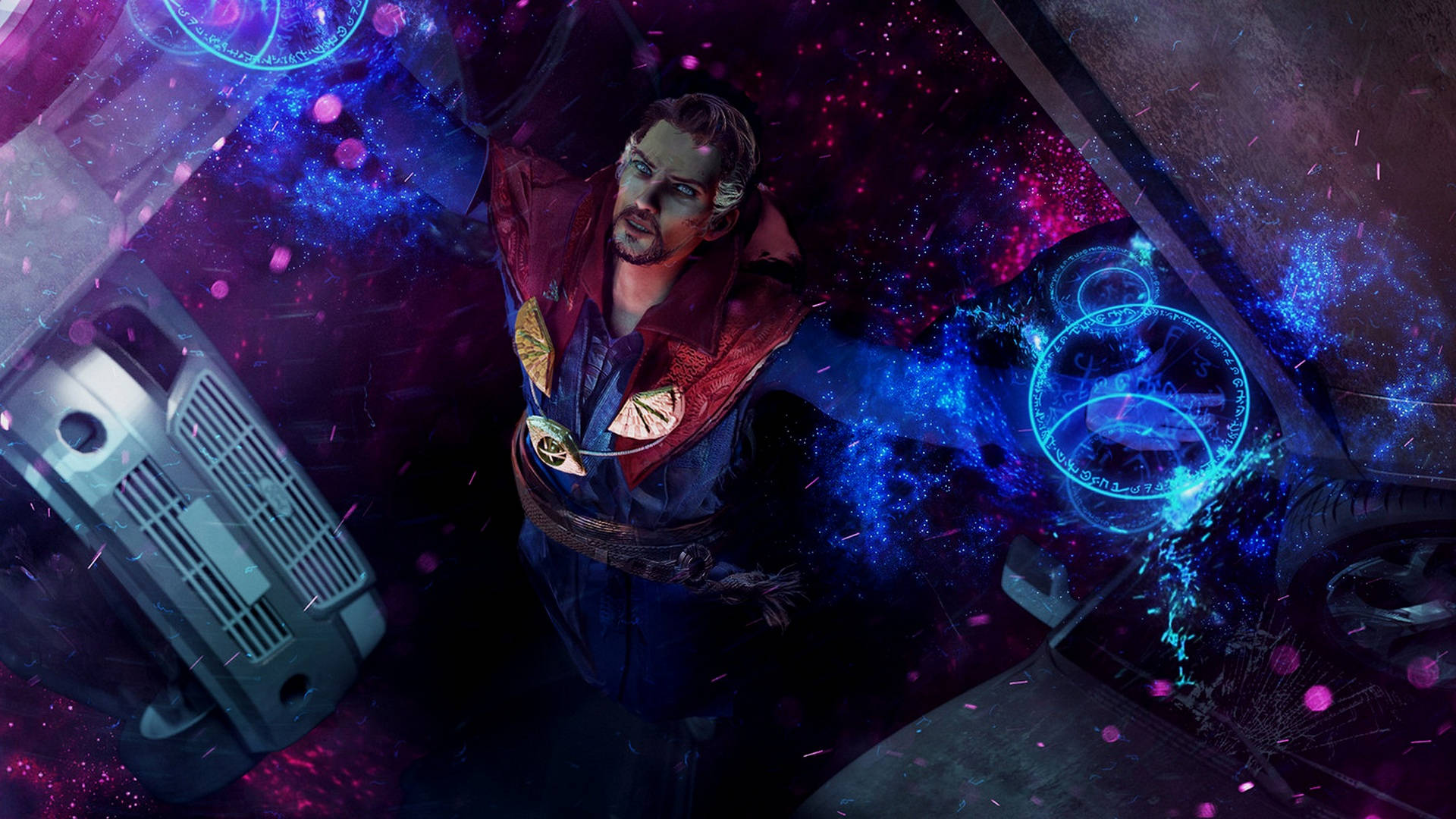 Doctor Strange, cosmic energy, vibrant purple and blue mystical space, Full HD Desktop Wallpaper
