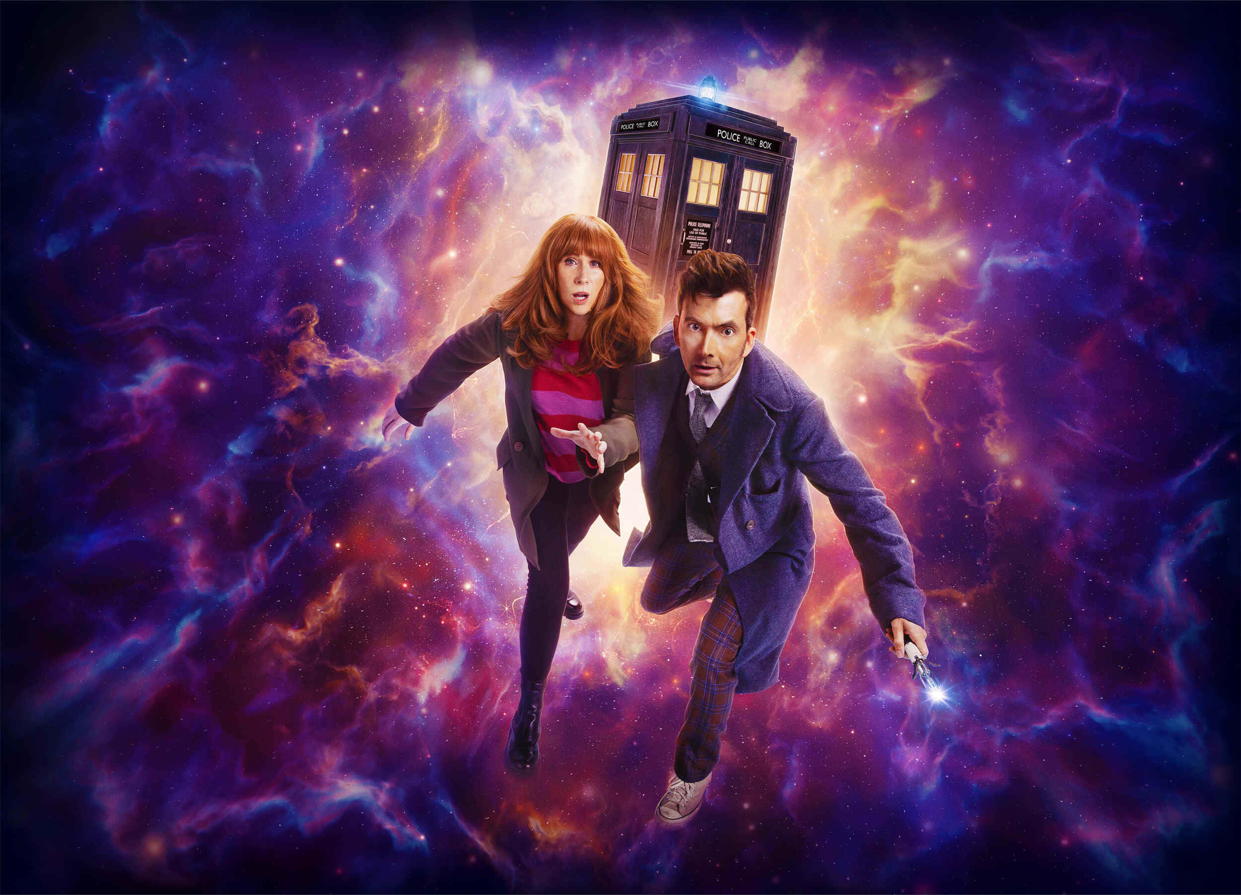 Doctor Who, cosmic nebula, blue police box, Full HD Desktop Wallpaper