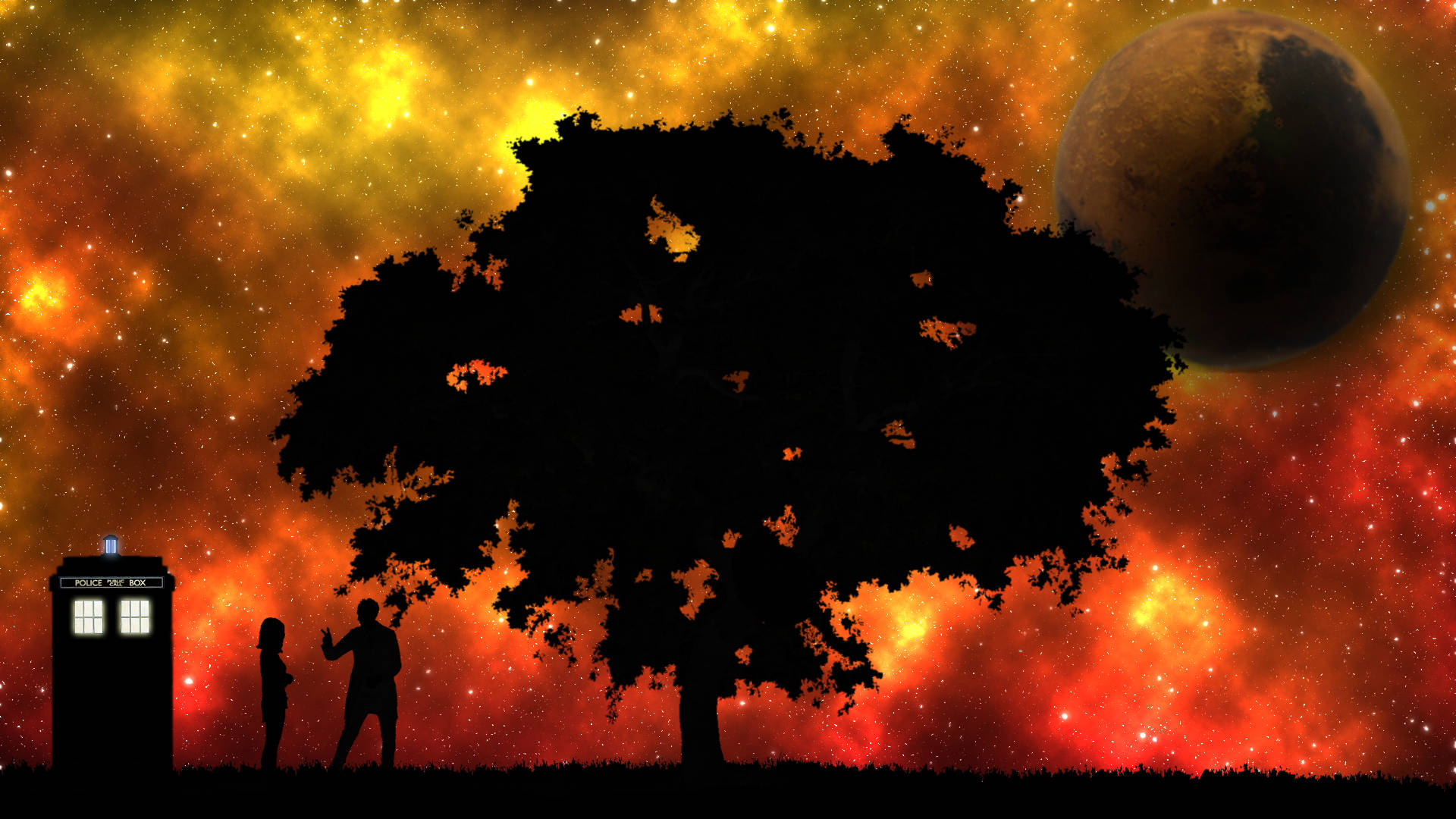 Doctor Who, police box, cosmic sky, Full HD Desktop Wallpaper