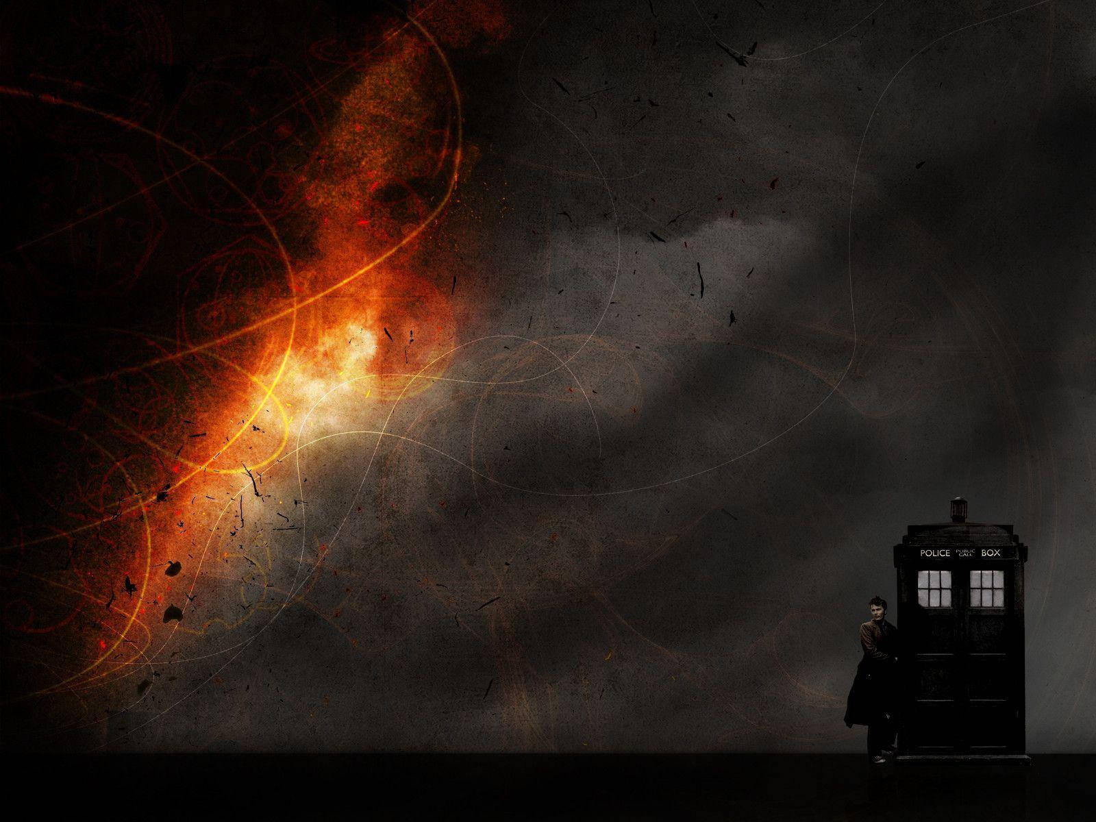 Doctor Who, police box, fiery cosmic energy, HD Desktop Wallpaper