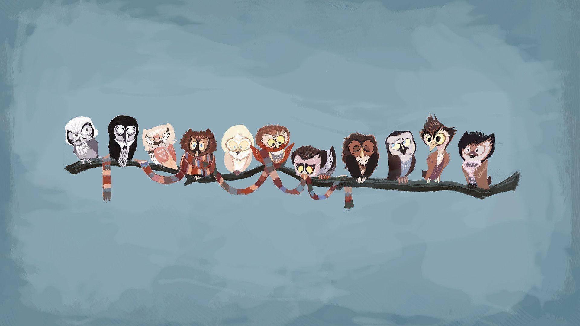 Doctor Who, owls, colorful scarves, Full HD Desktop Wallpaper
