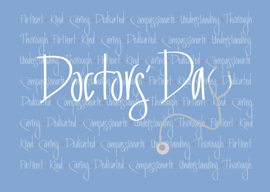 Doctors Day, light blue background, white cursive, SD Desktop Wallpaper