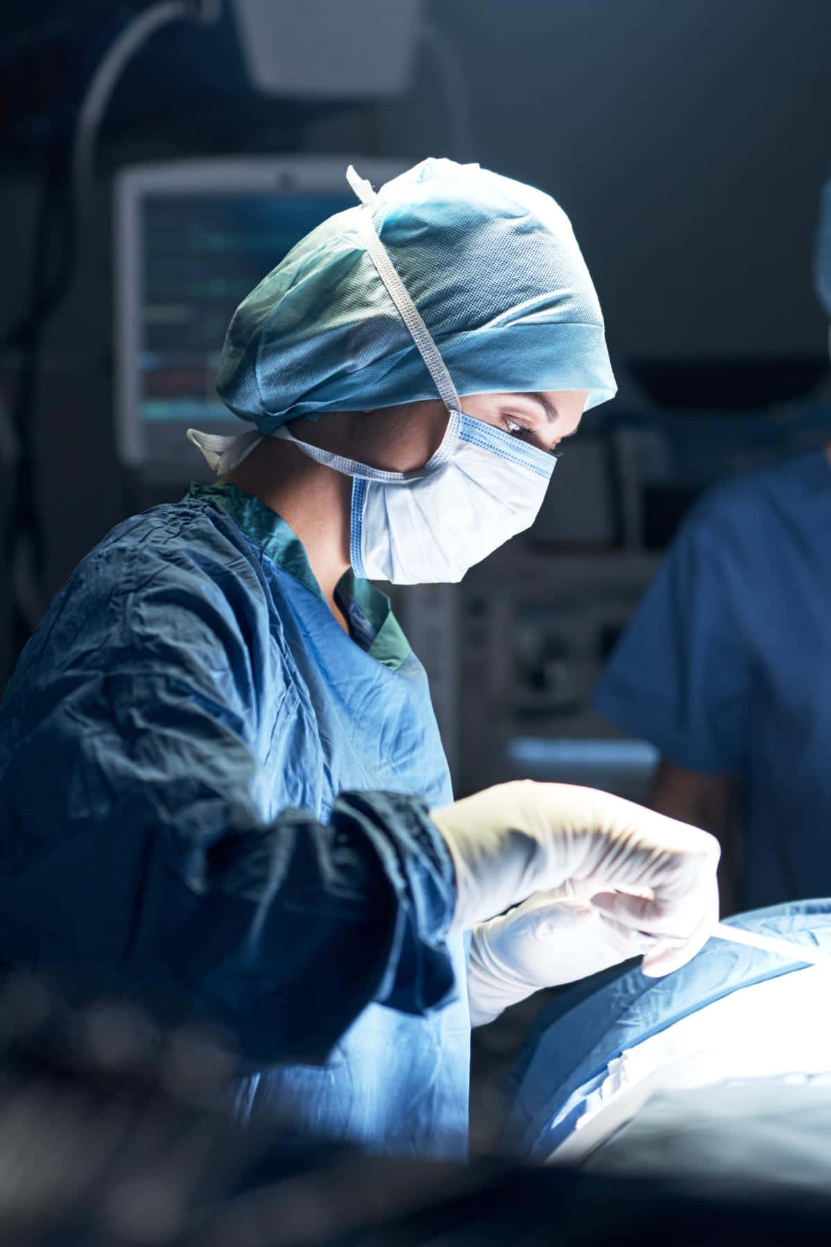 blue scrubs, mask, operating room lights, HD Phone Wallpaper