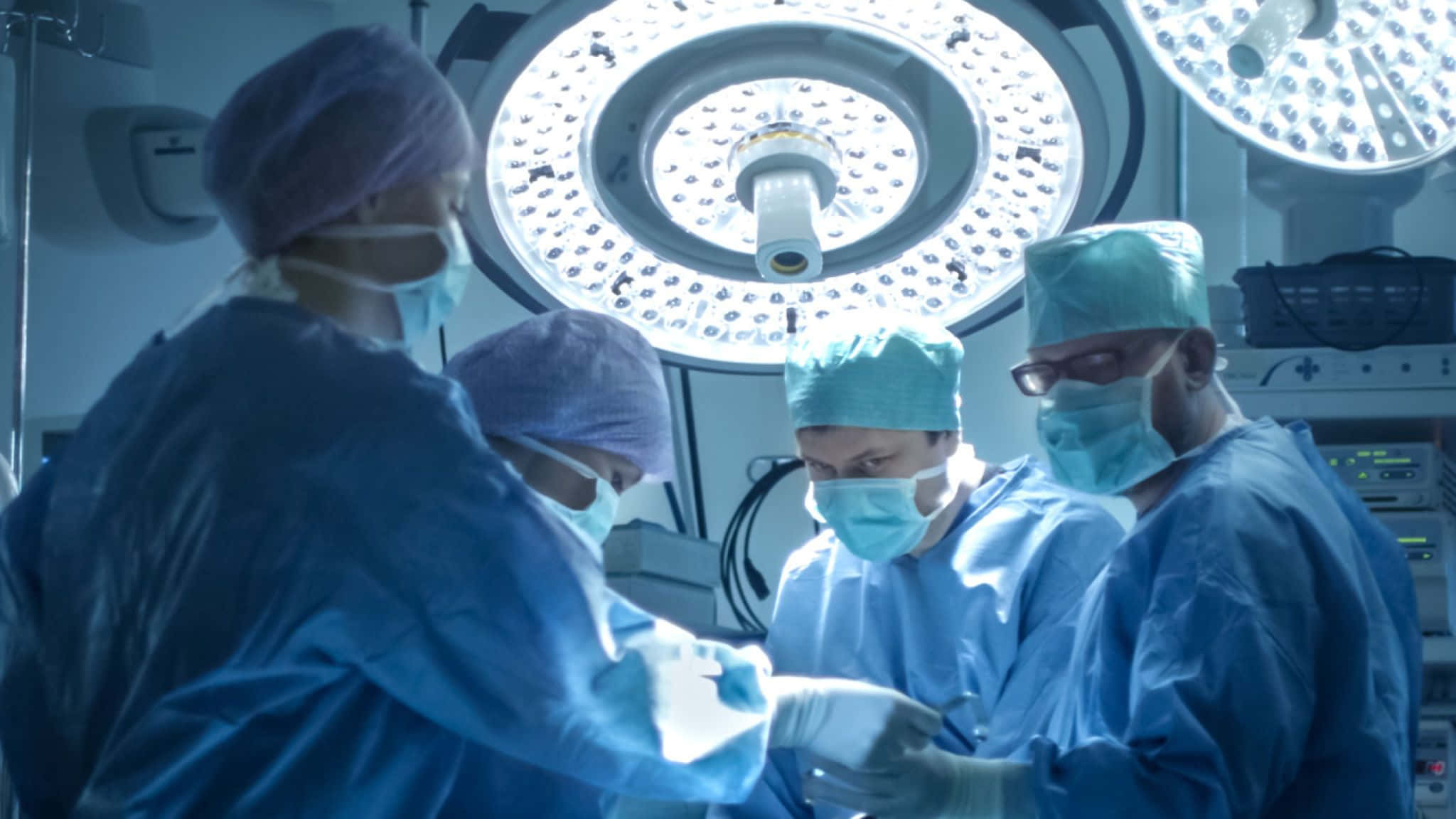 surgery glare, blue scrubs, masks, Full HD Desktop Wallpaper