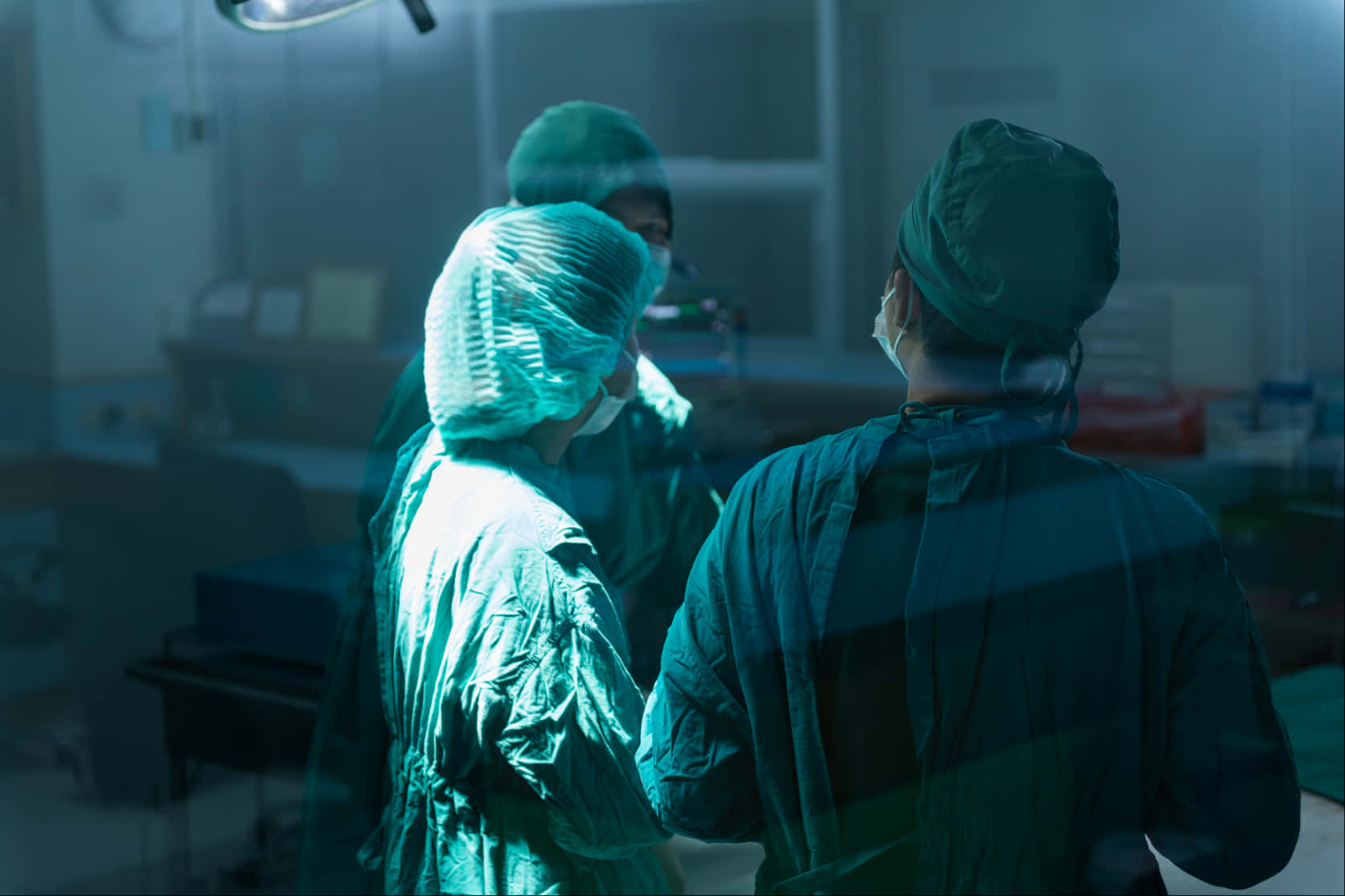 three surgeons, green scrubs, caps, HD Desktop Wallpaper