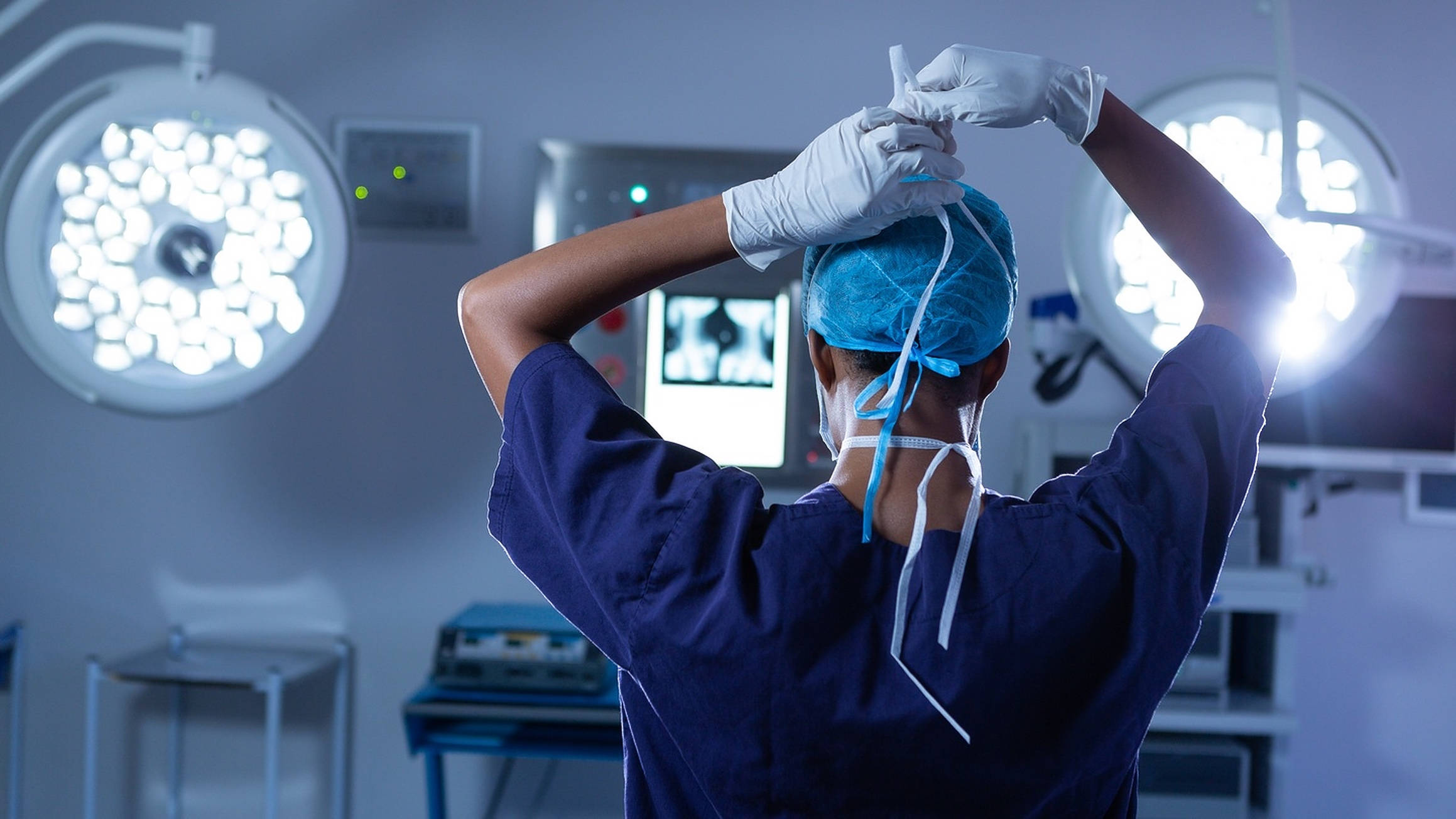 surgeon, blue scrubs, surgical mask, Full HD Desktop Wallpaper